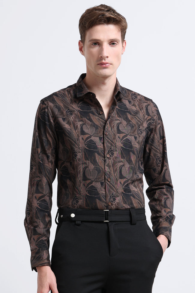 Men Brown Digital Print Shirt