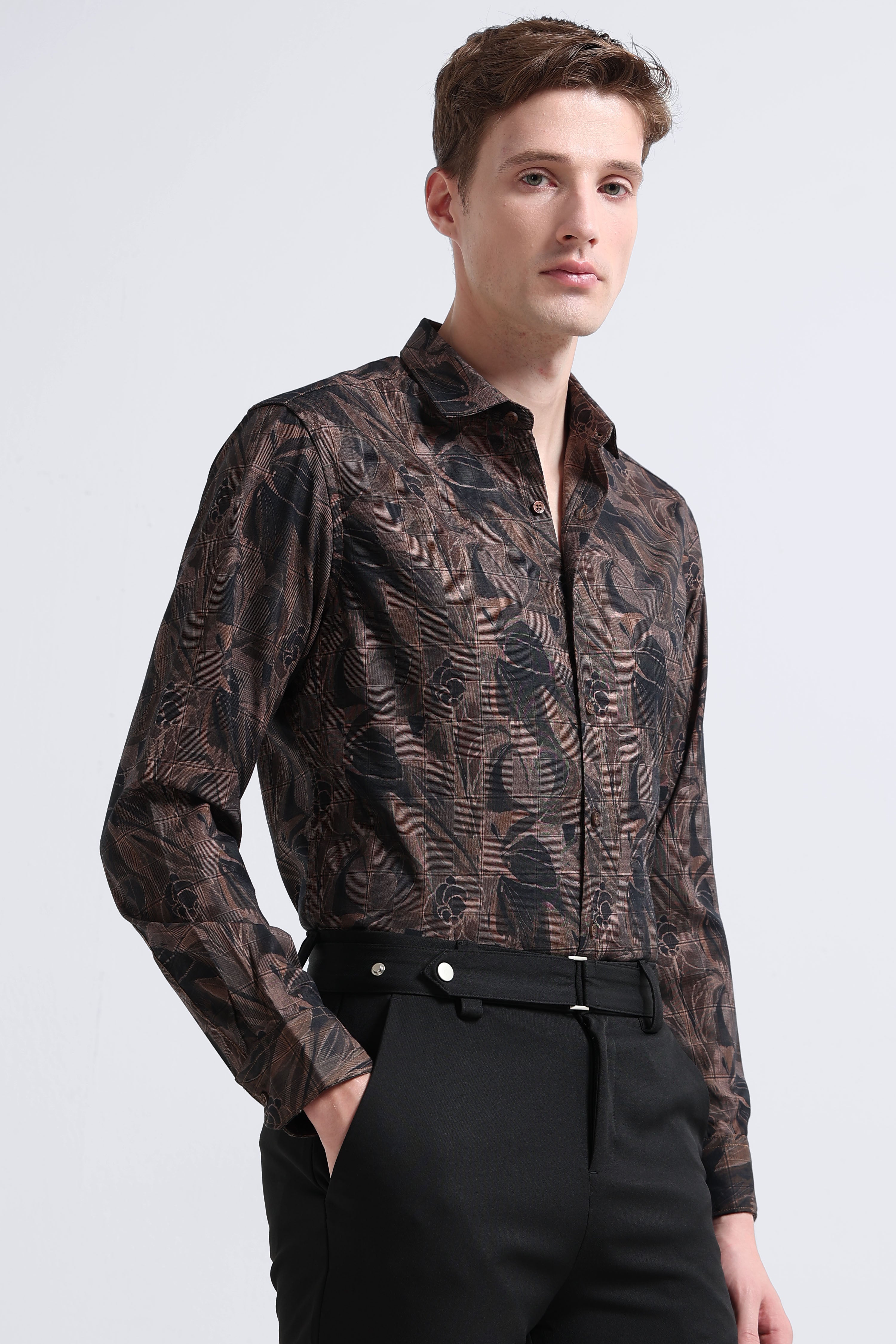 Men Brown Digital Print Shirt