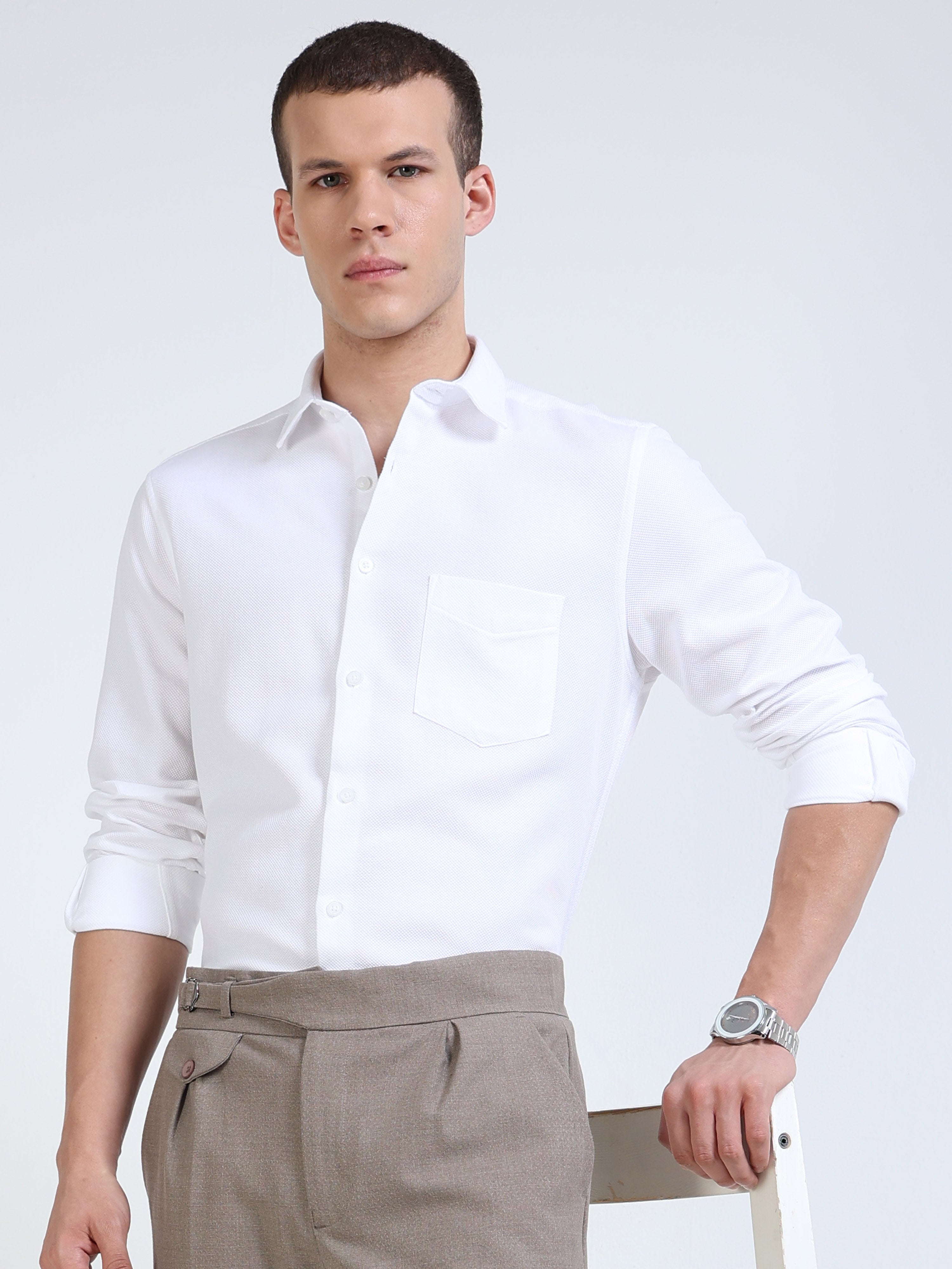 Solid White Occasion Wear Shirt