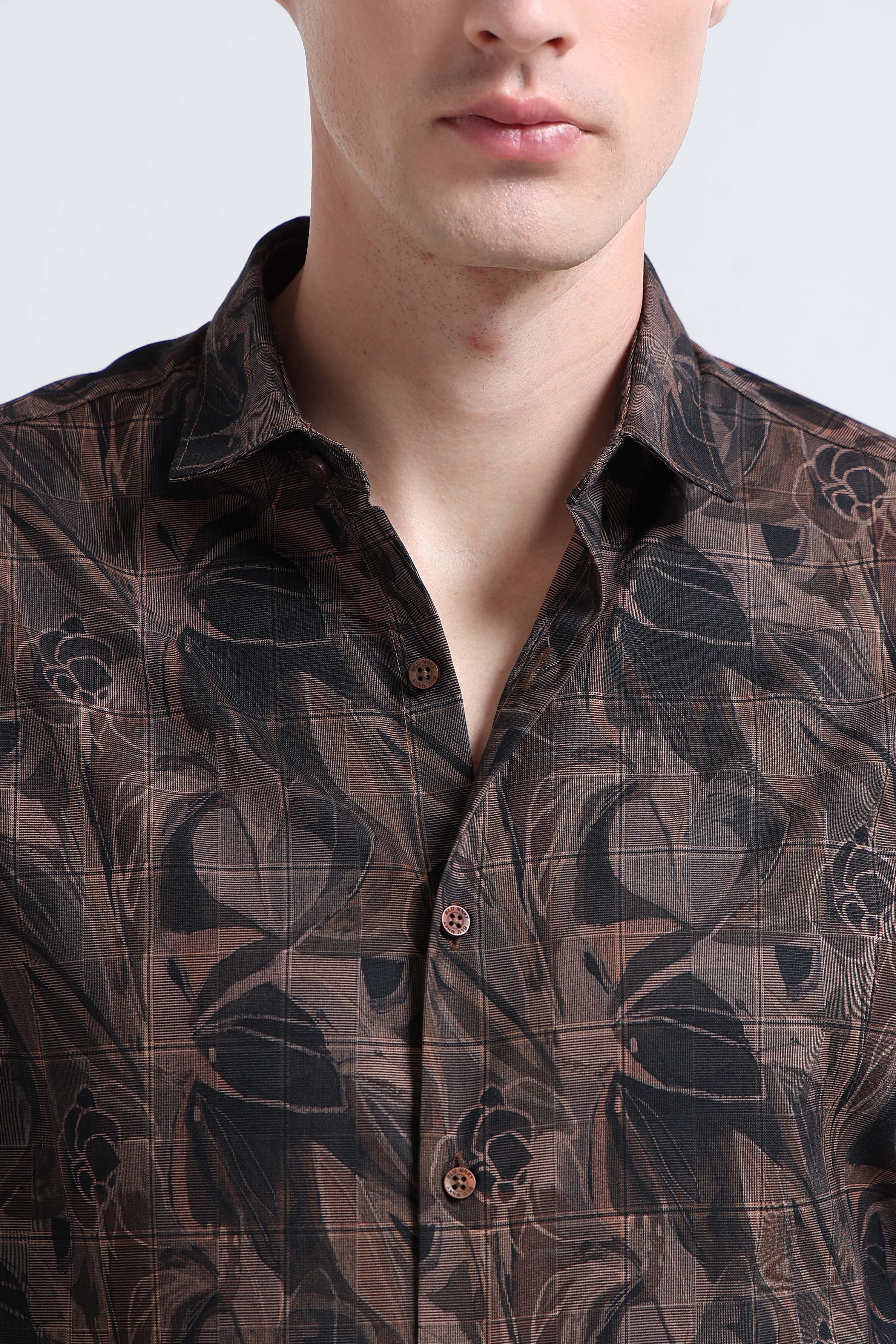 Men Brown Digital Print Shirt