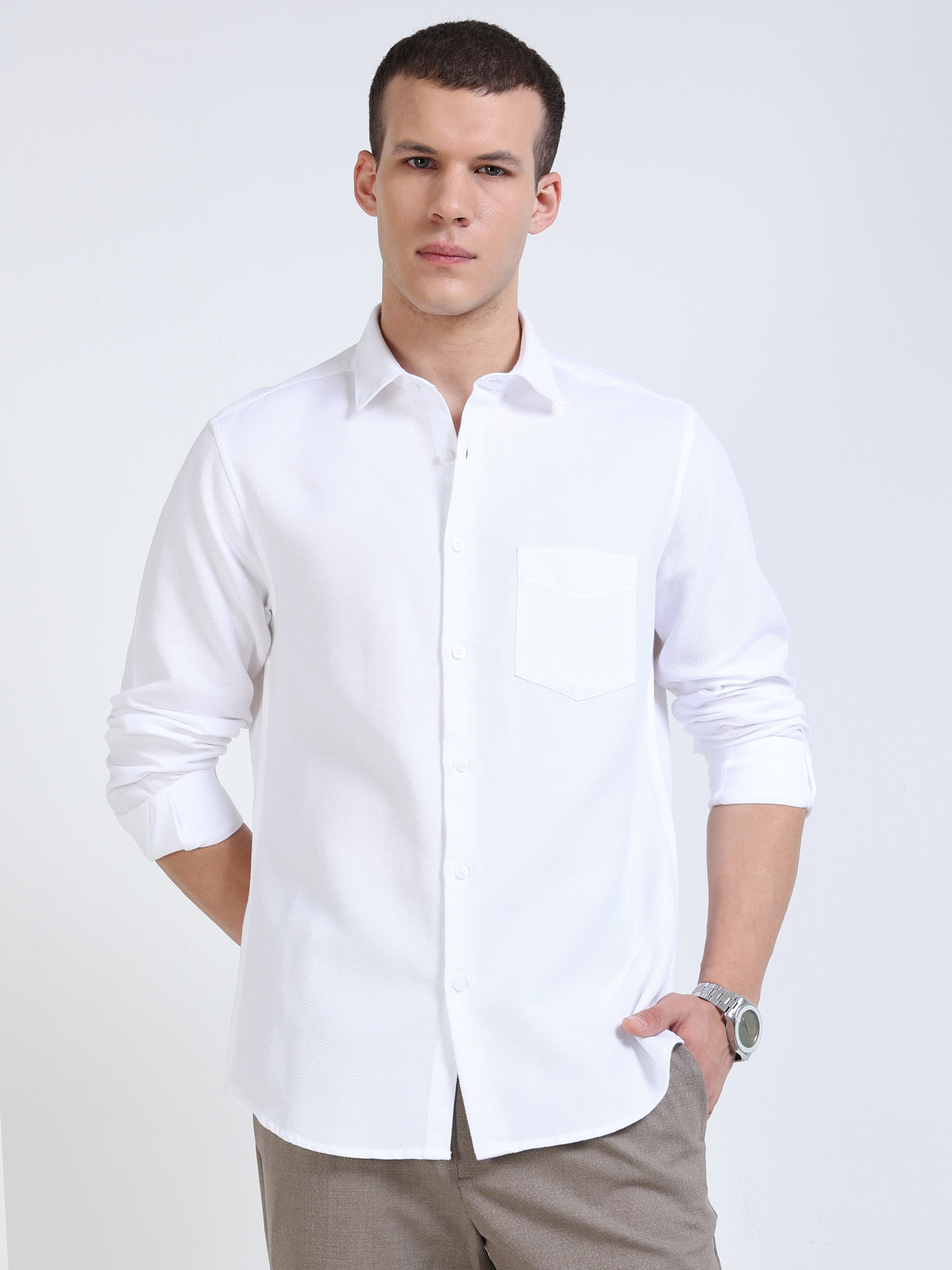 Solid White Occasion Wear Shirt