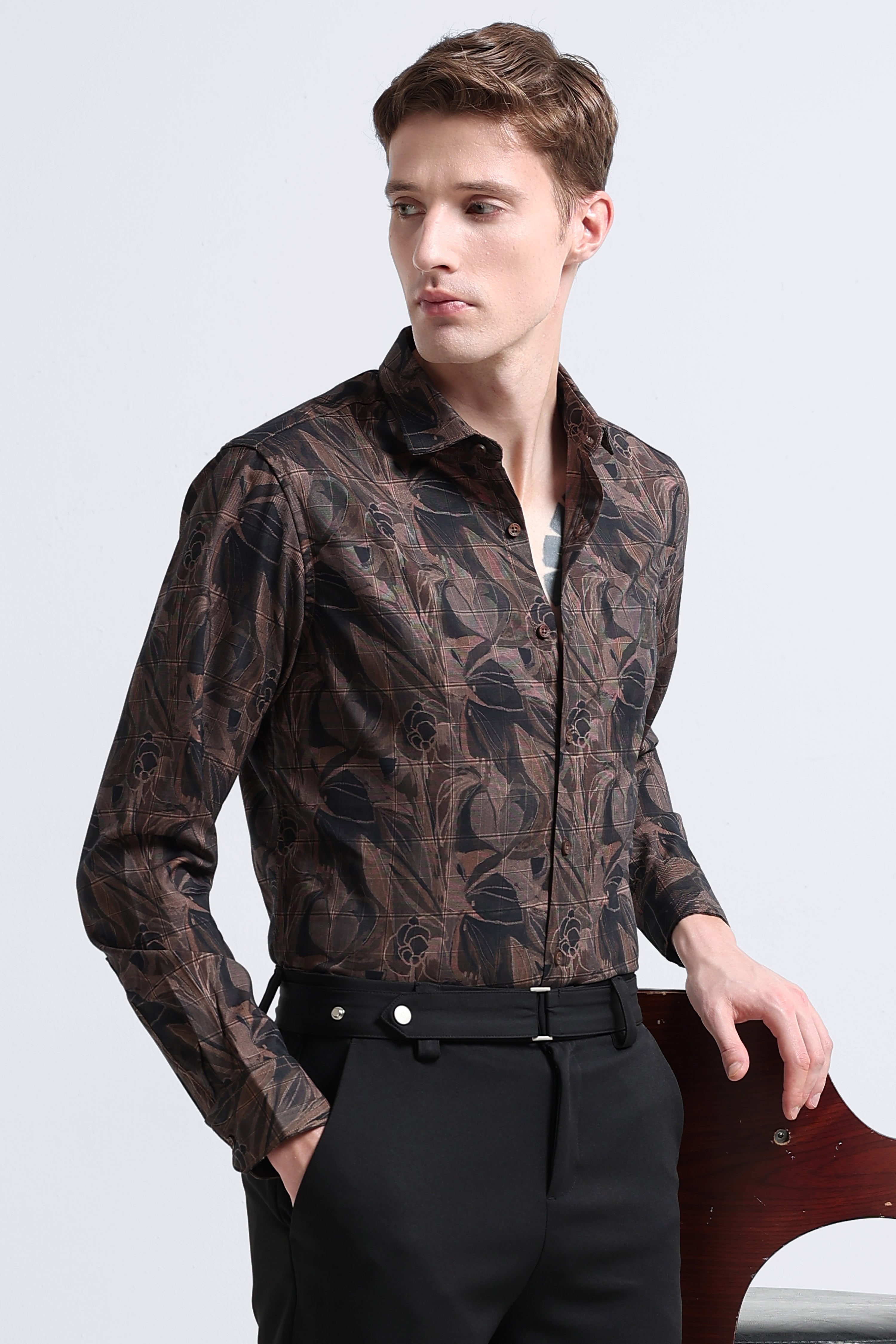 Men Brown Digital Print Shirt