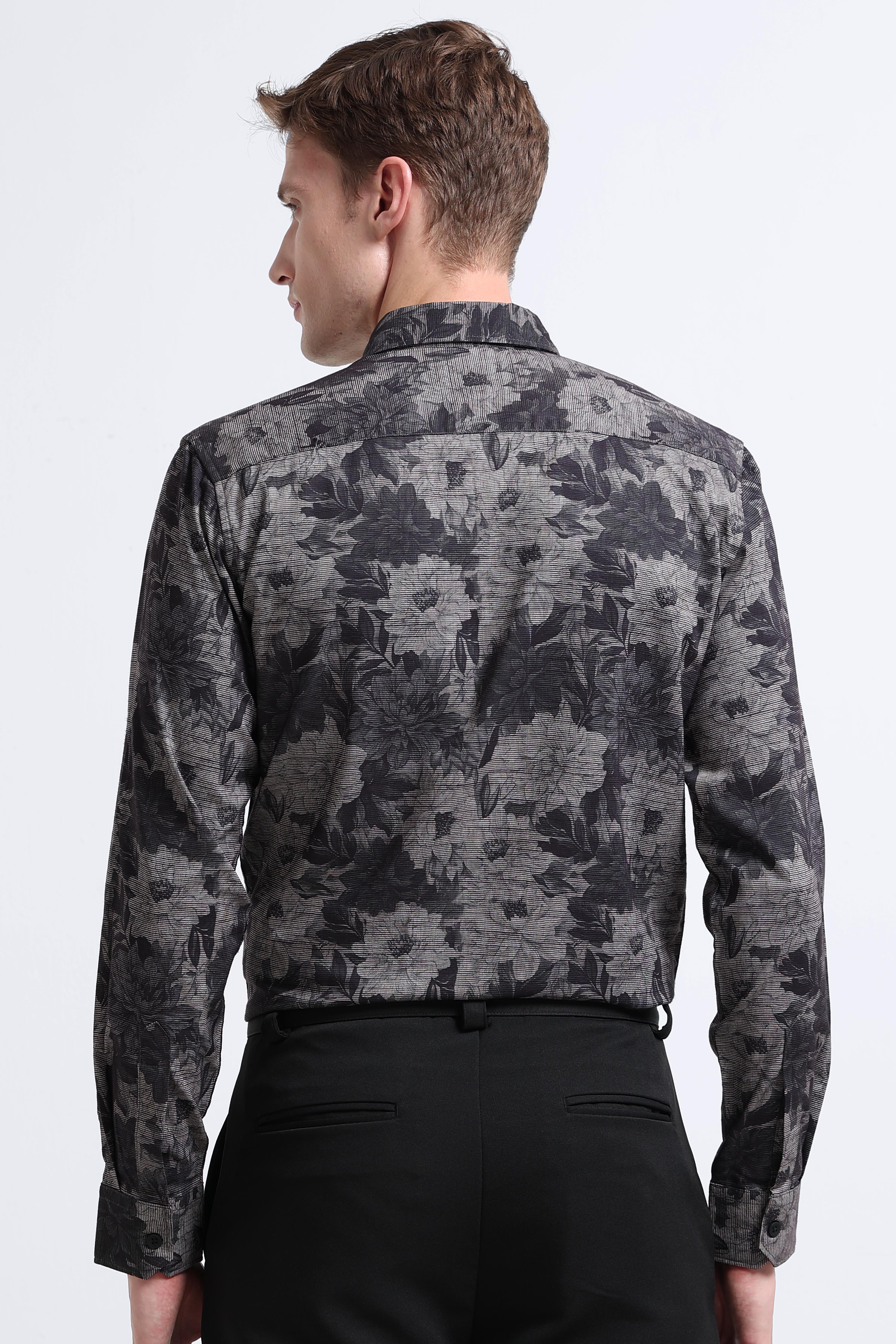 Men Grey Printed Cotton Blend Shirt