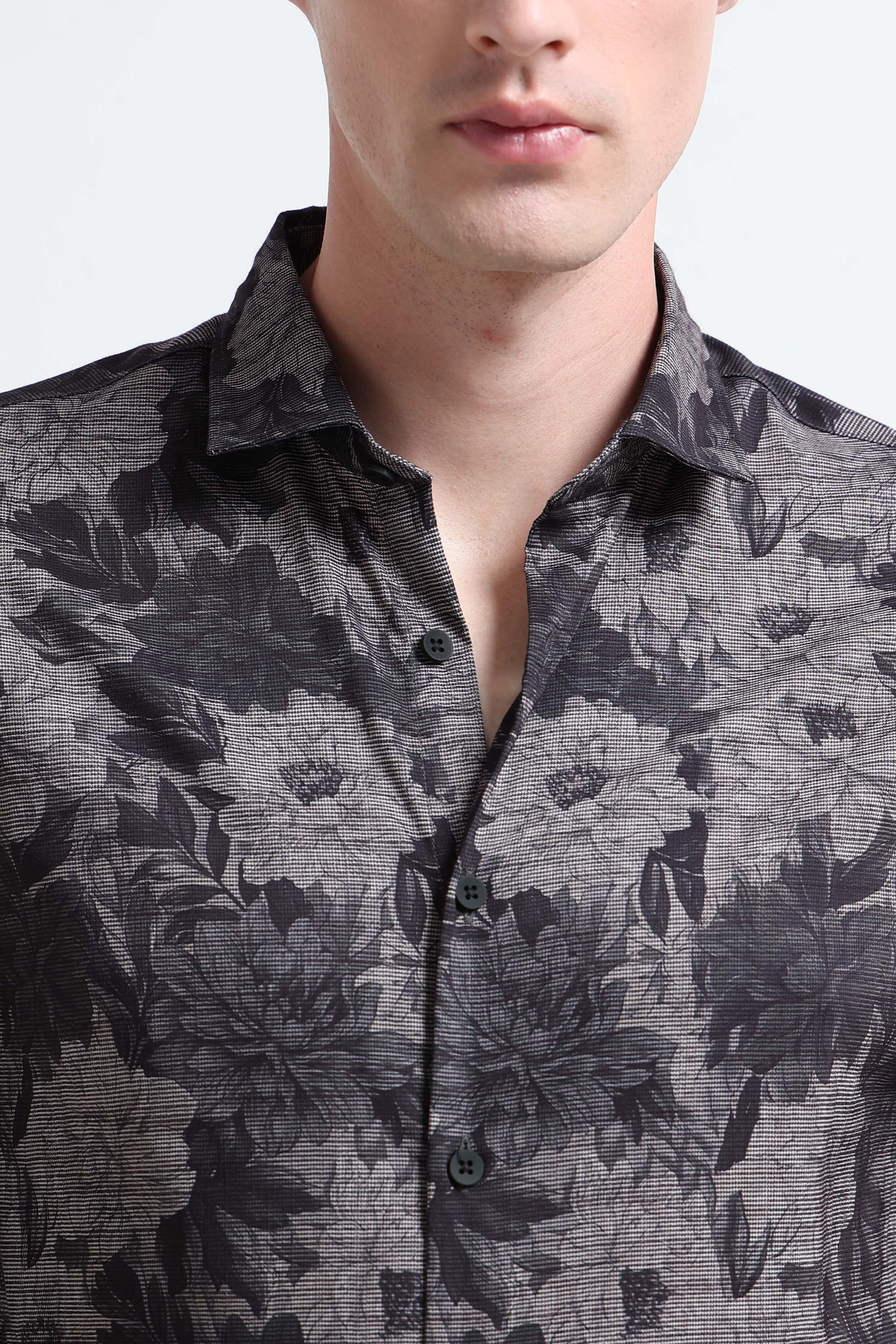 Men Grey Printed Cotton Blend Shirt