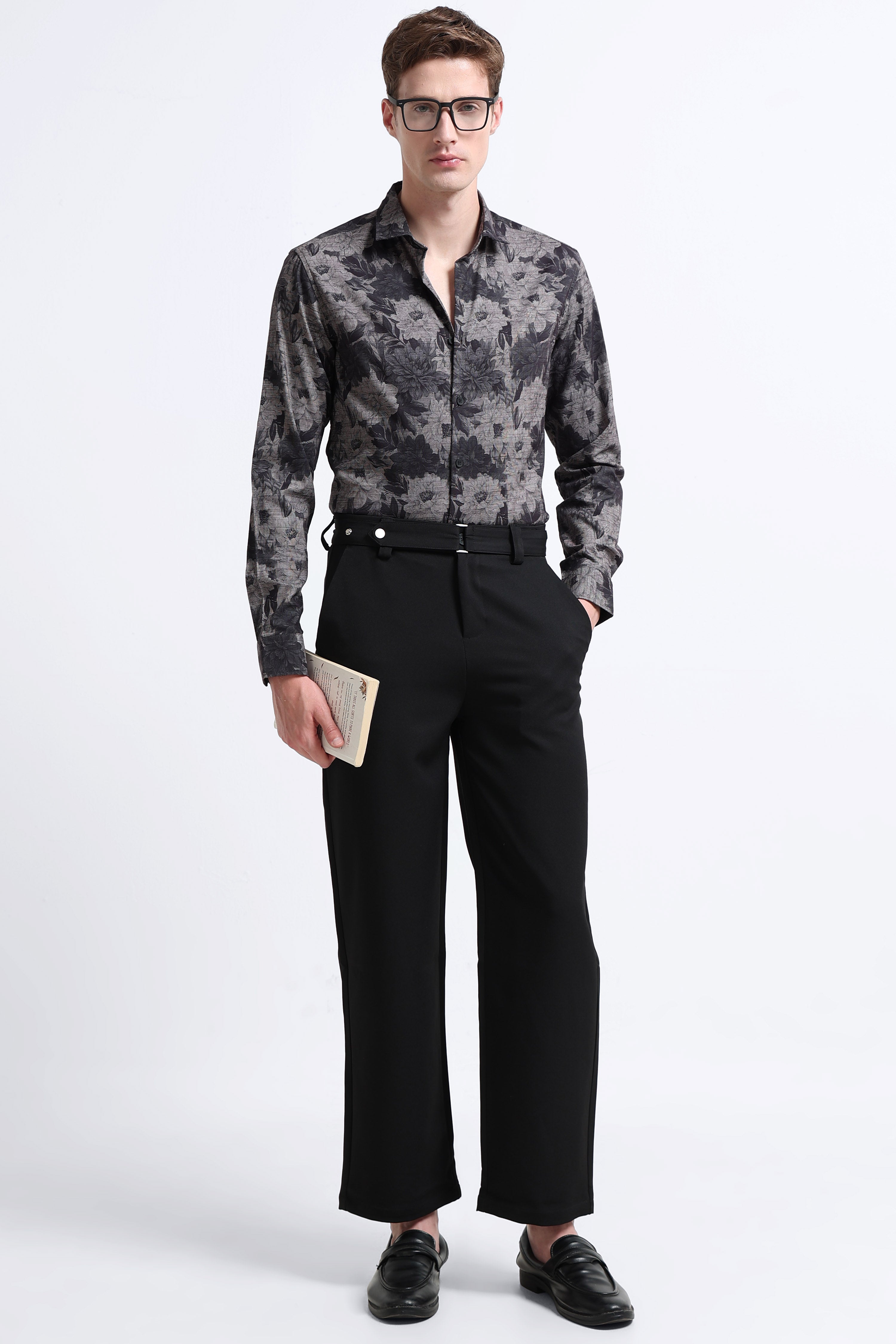 Men Grey Printed Cotton Blend Shirt