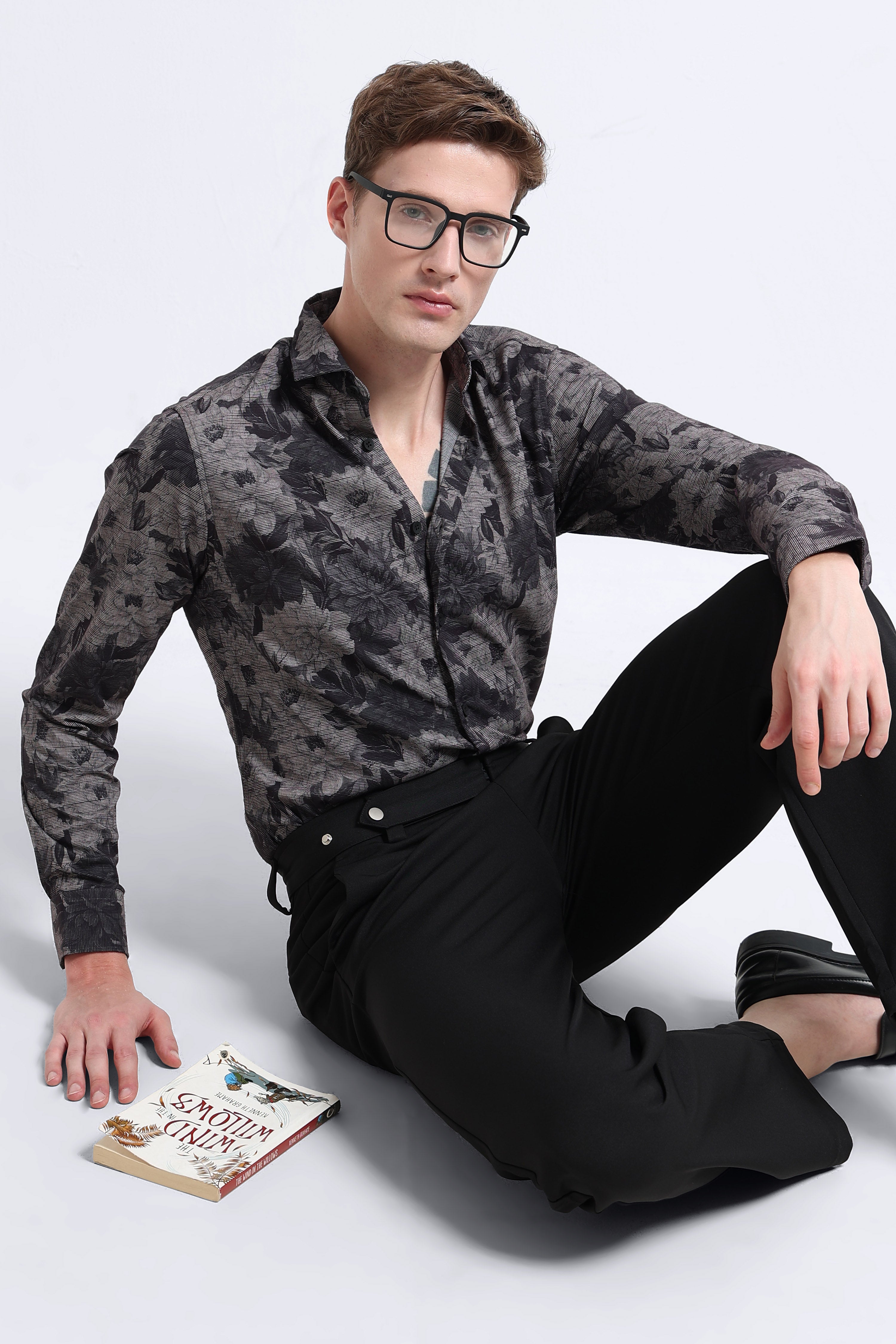 Men Grey Printed Cotton Blend Shirt
