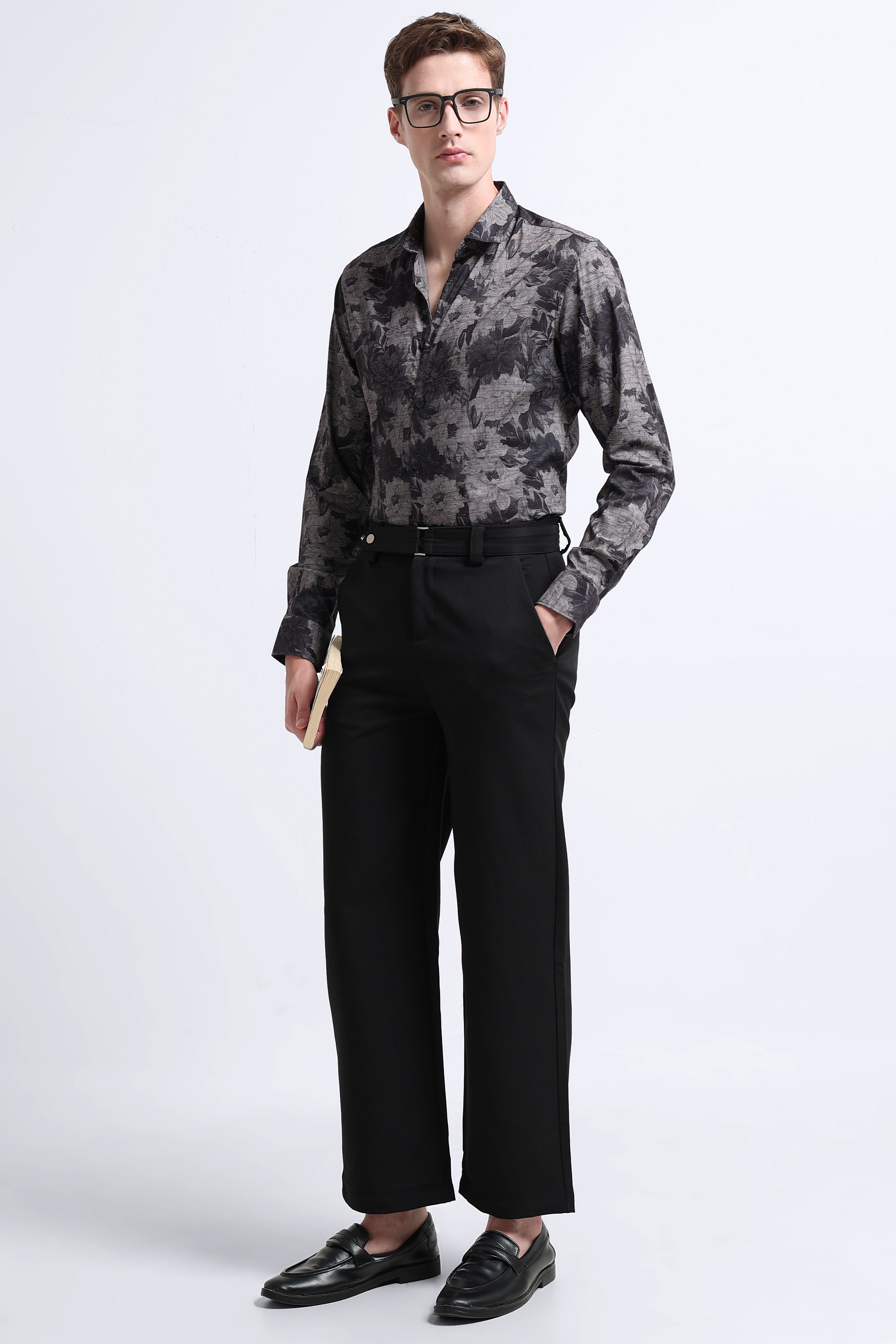 Men Grey Printed Cotton Blend Shirt