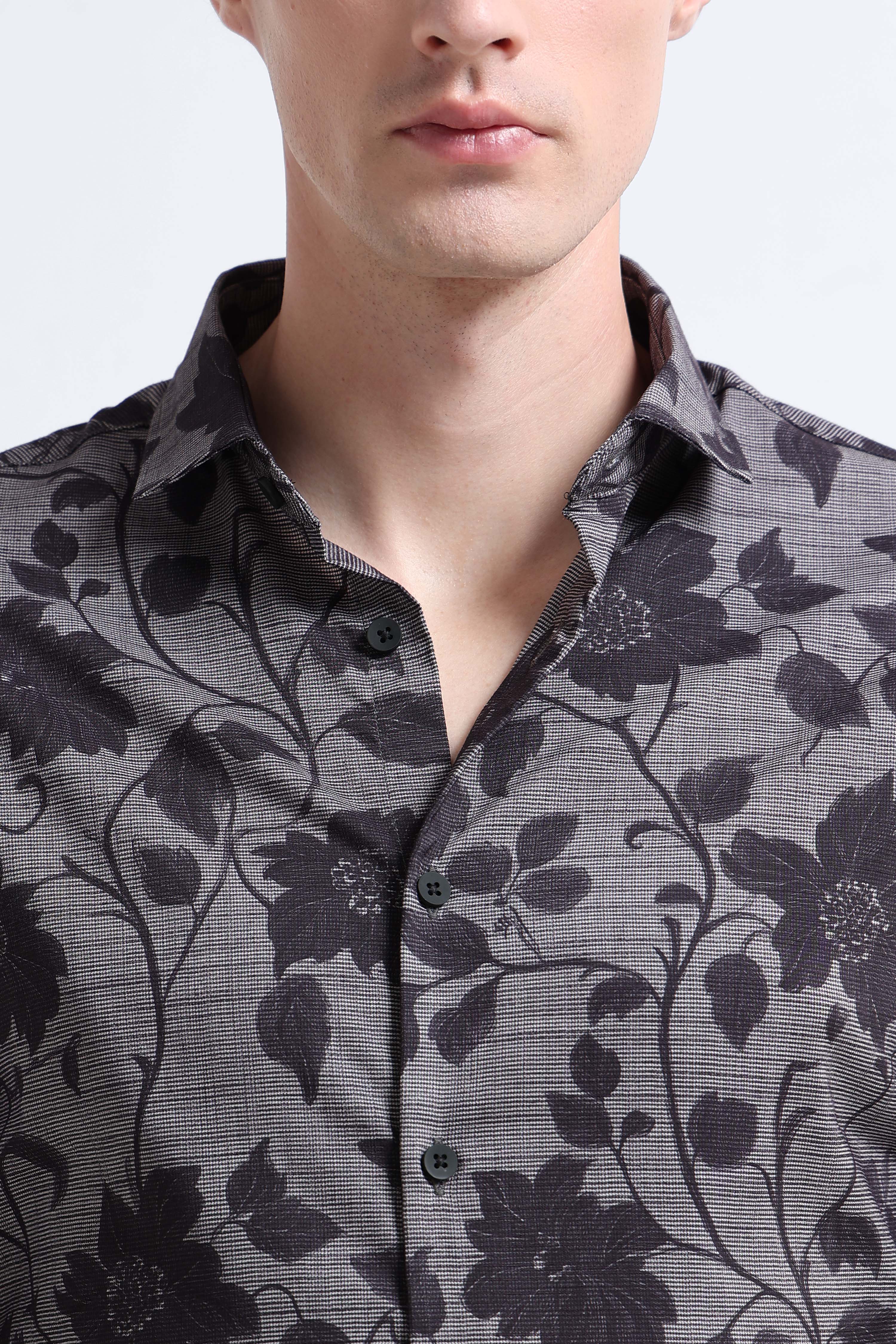 Men Grey Printed Cotton Blend Shirt
