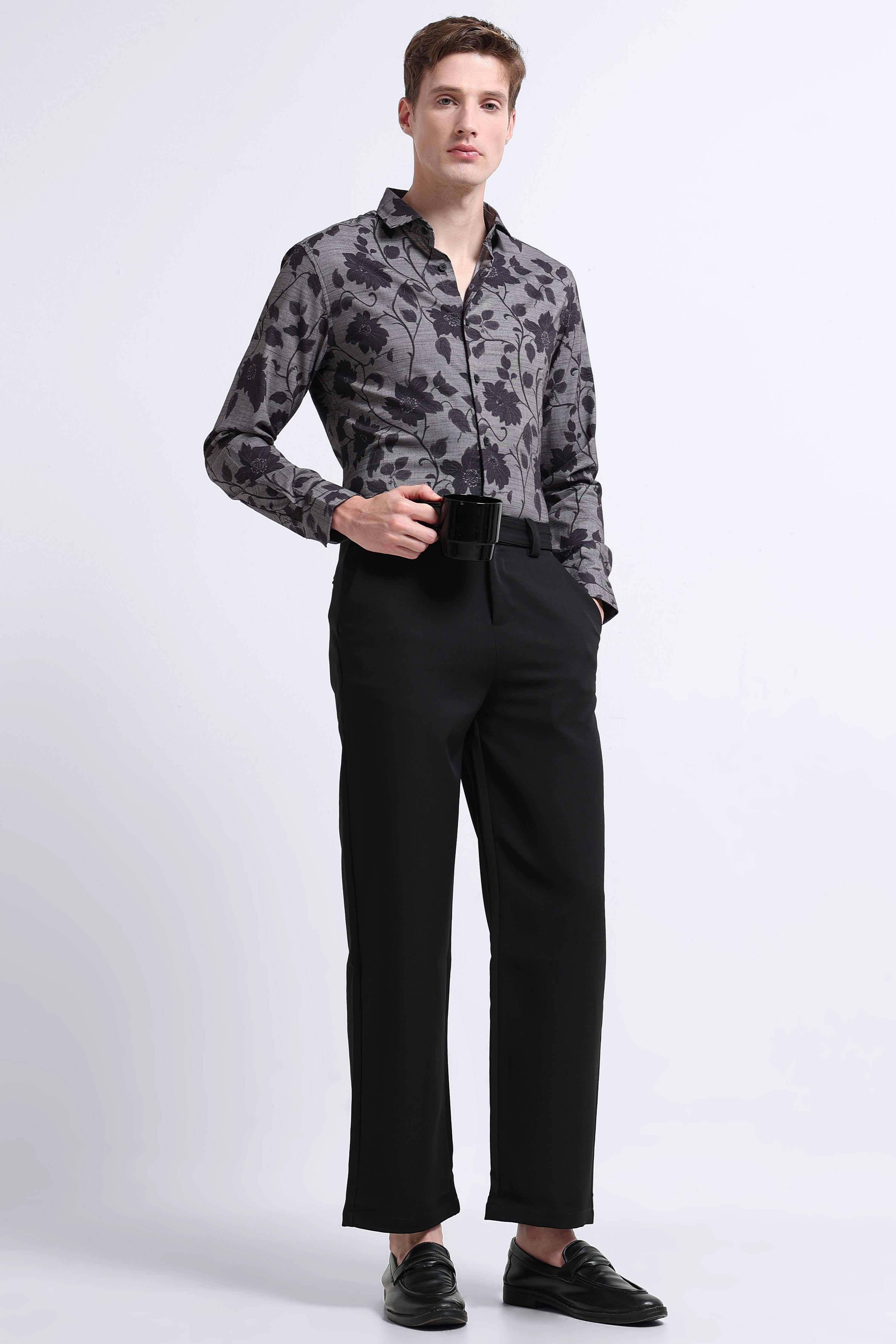 Men Grey Printed Cotton Blend Shirt