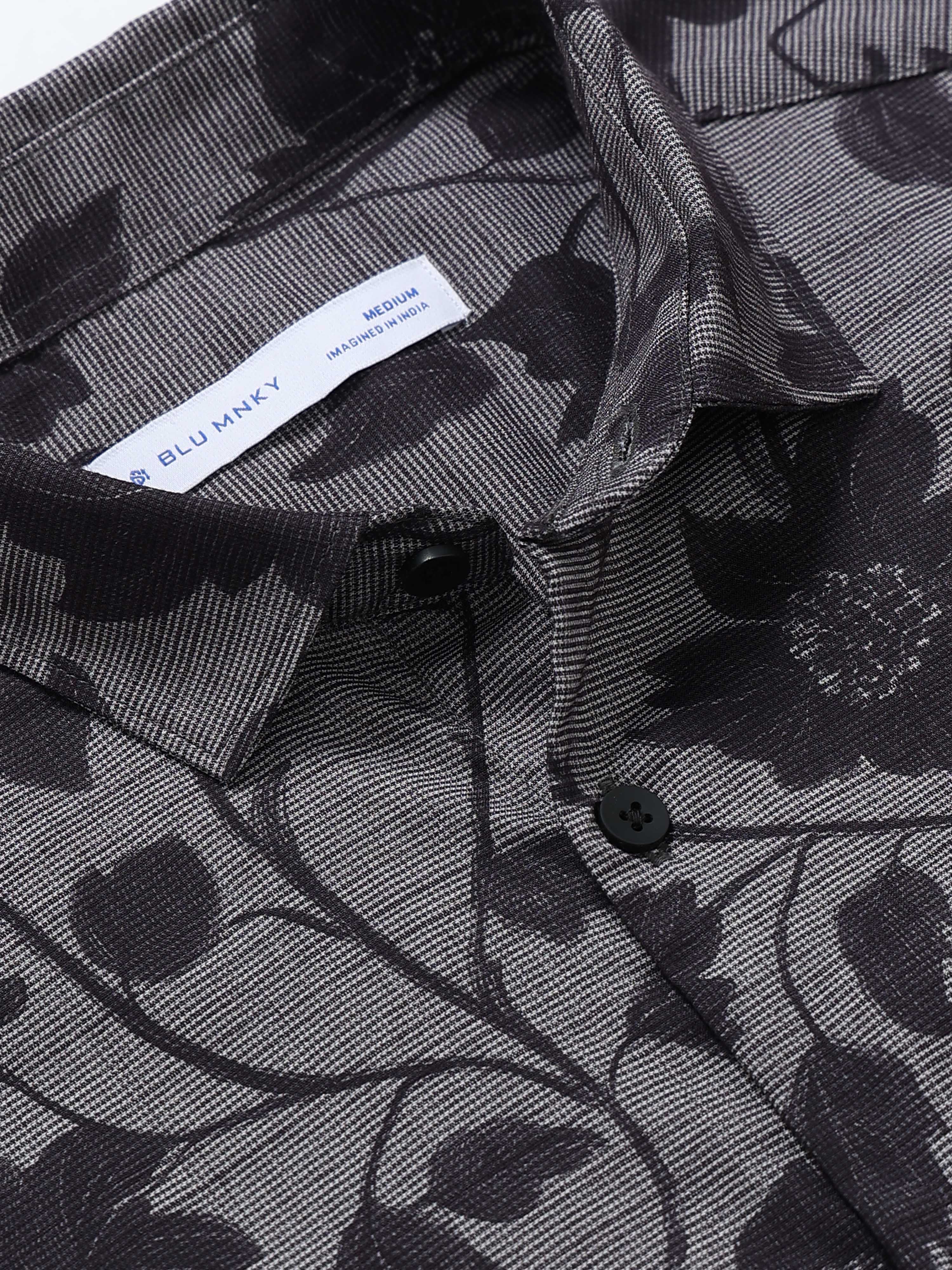 Men Grey Printed Cotton Blend Shirt