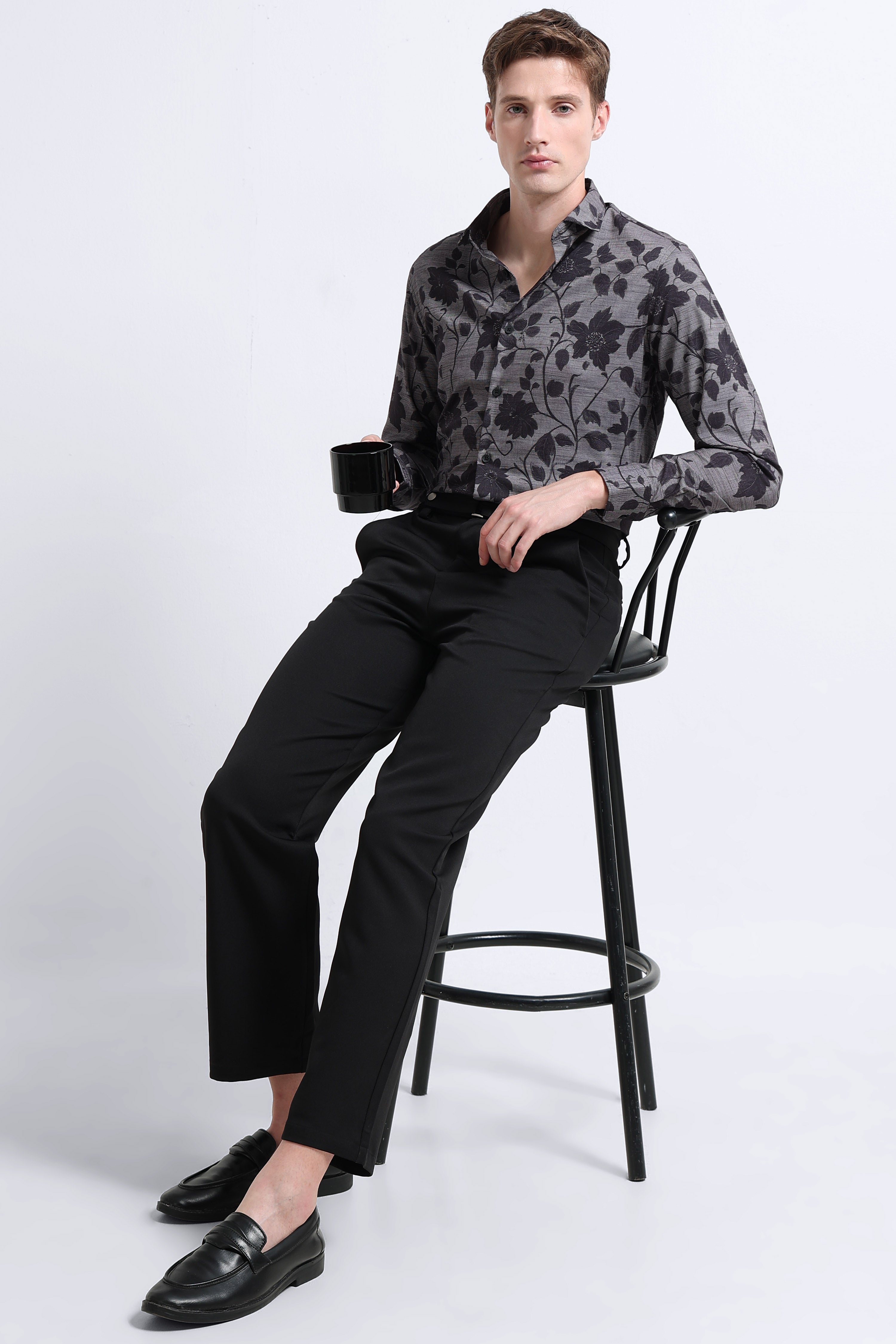 Men Grey Printed Cotton Blend Shirt