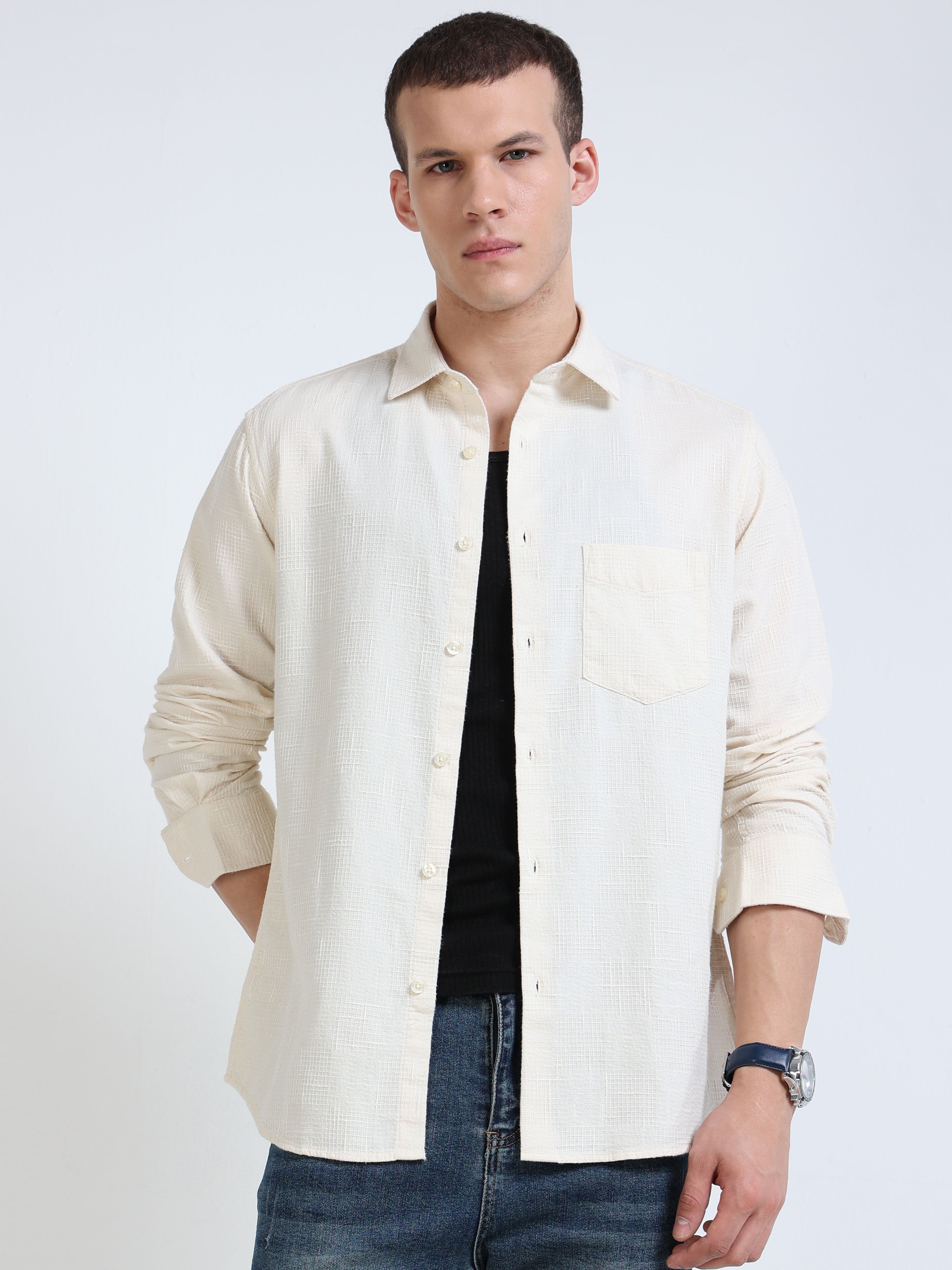 Textured Cream Linen Shirt