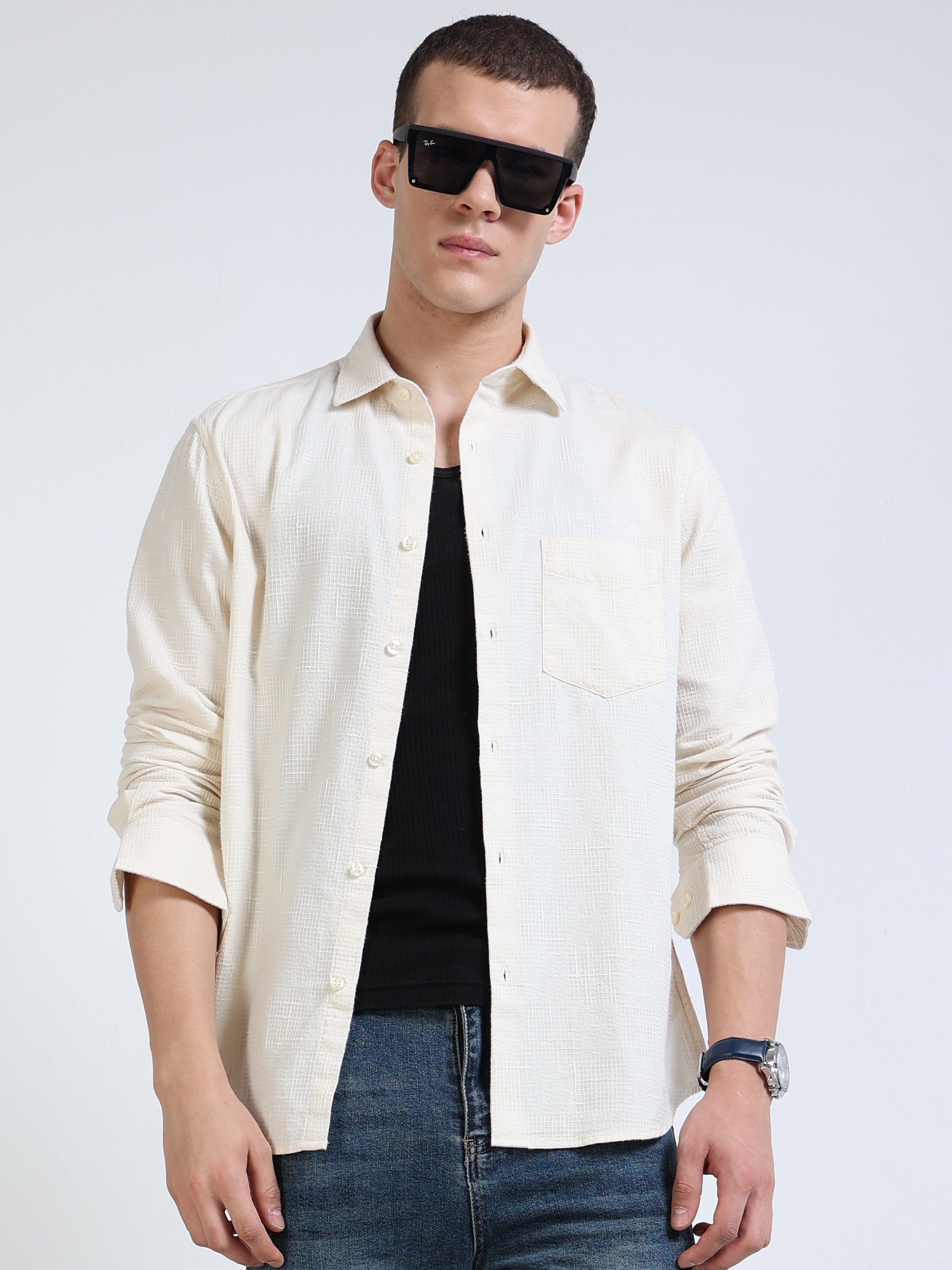 Textured Cream Linen Shirt