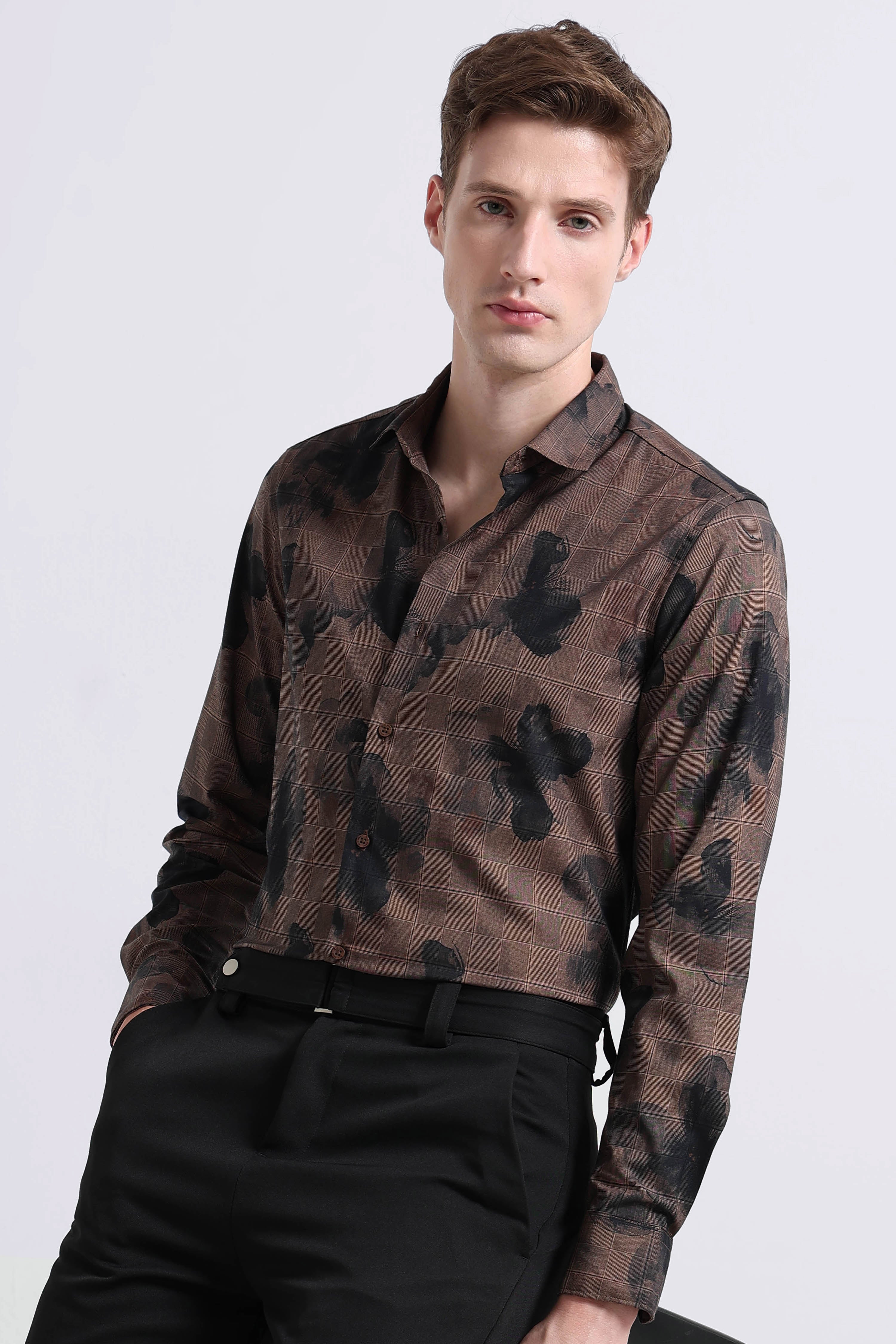 Men Brown Digital Print Shirt