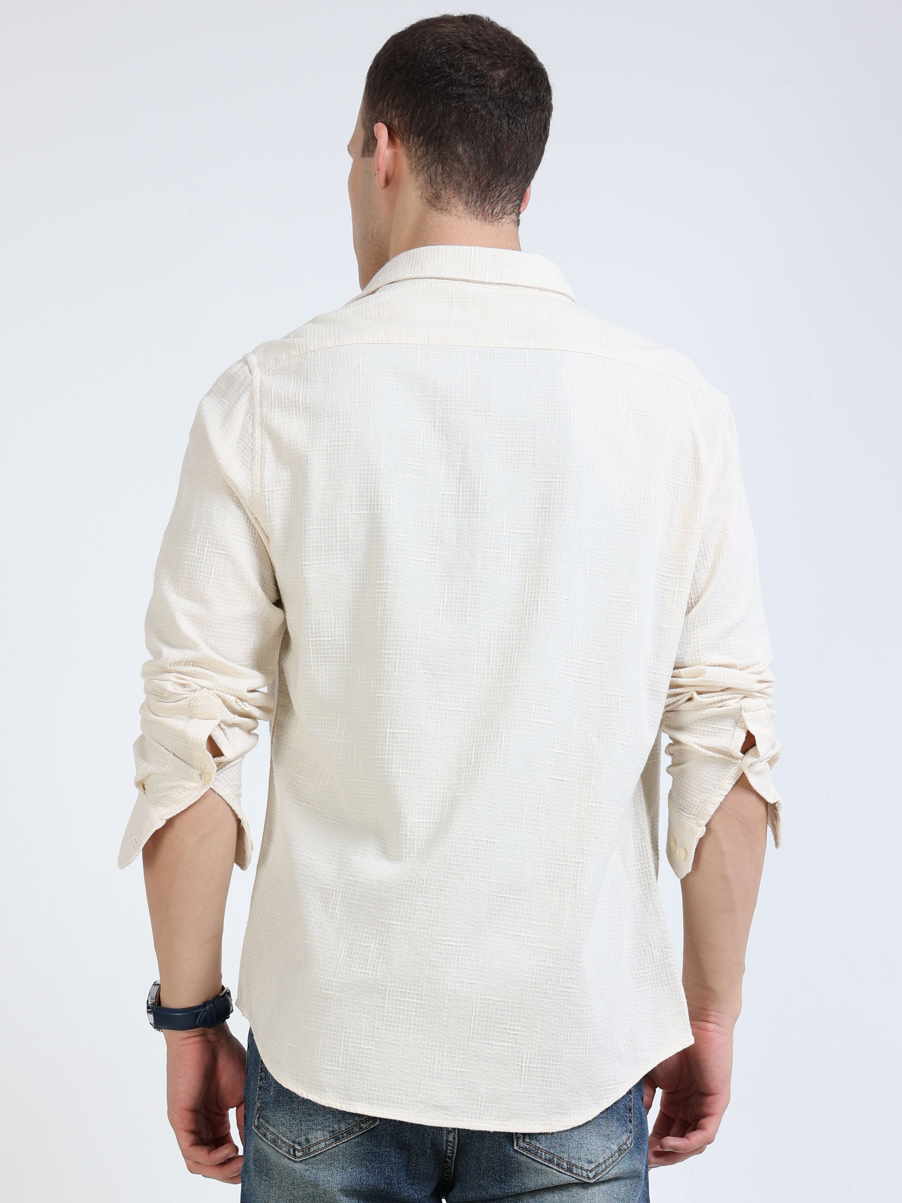 Textured Cream Linen Shirt
