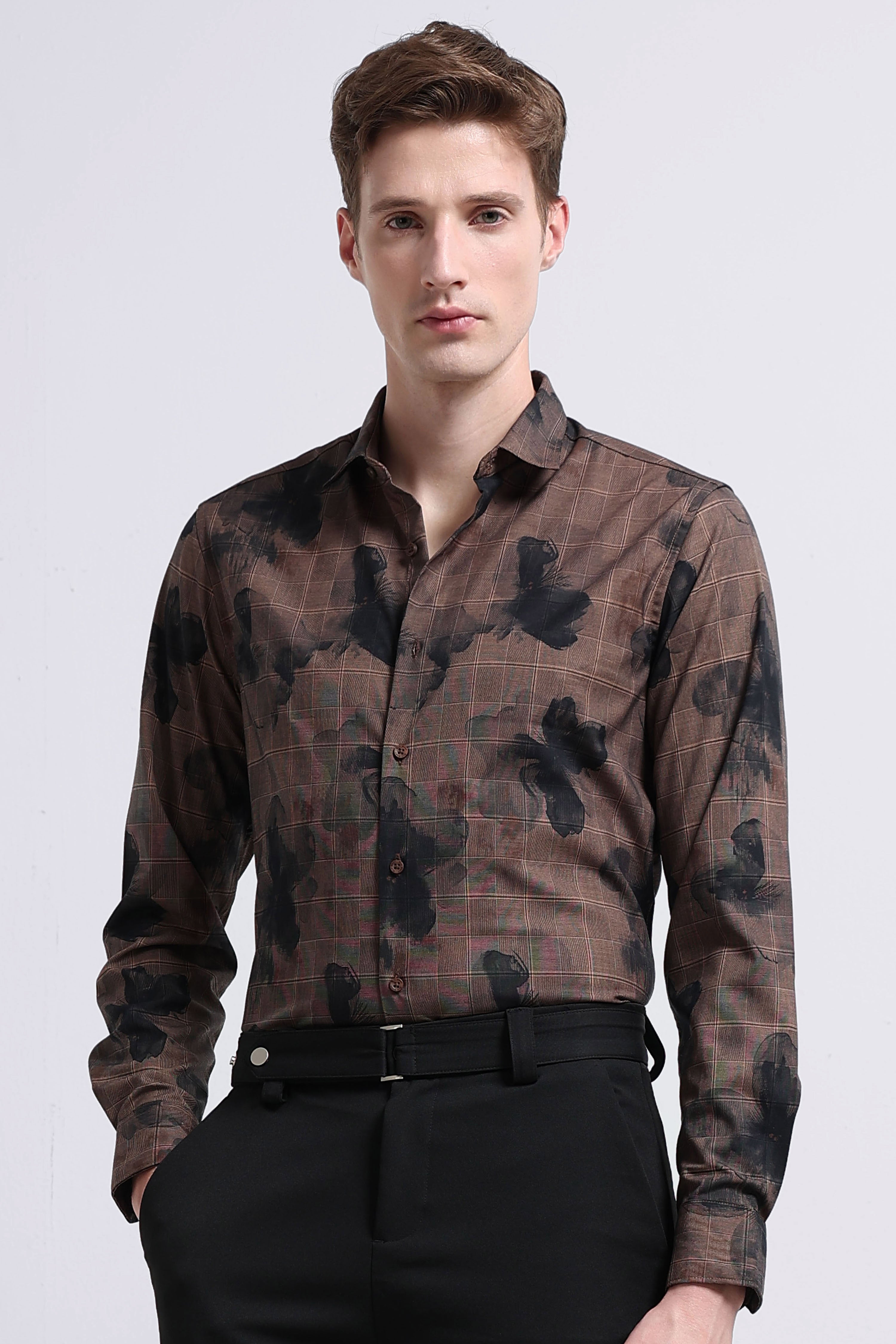 Men Brown Digital Print Shirt