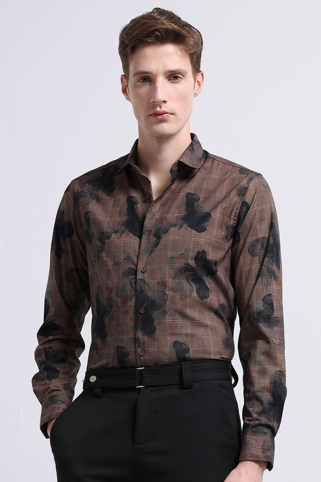 Men Brown Digital Print Shirt