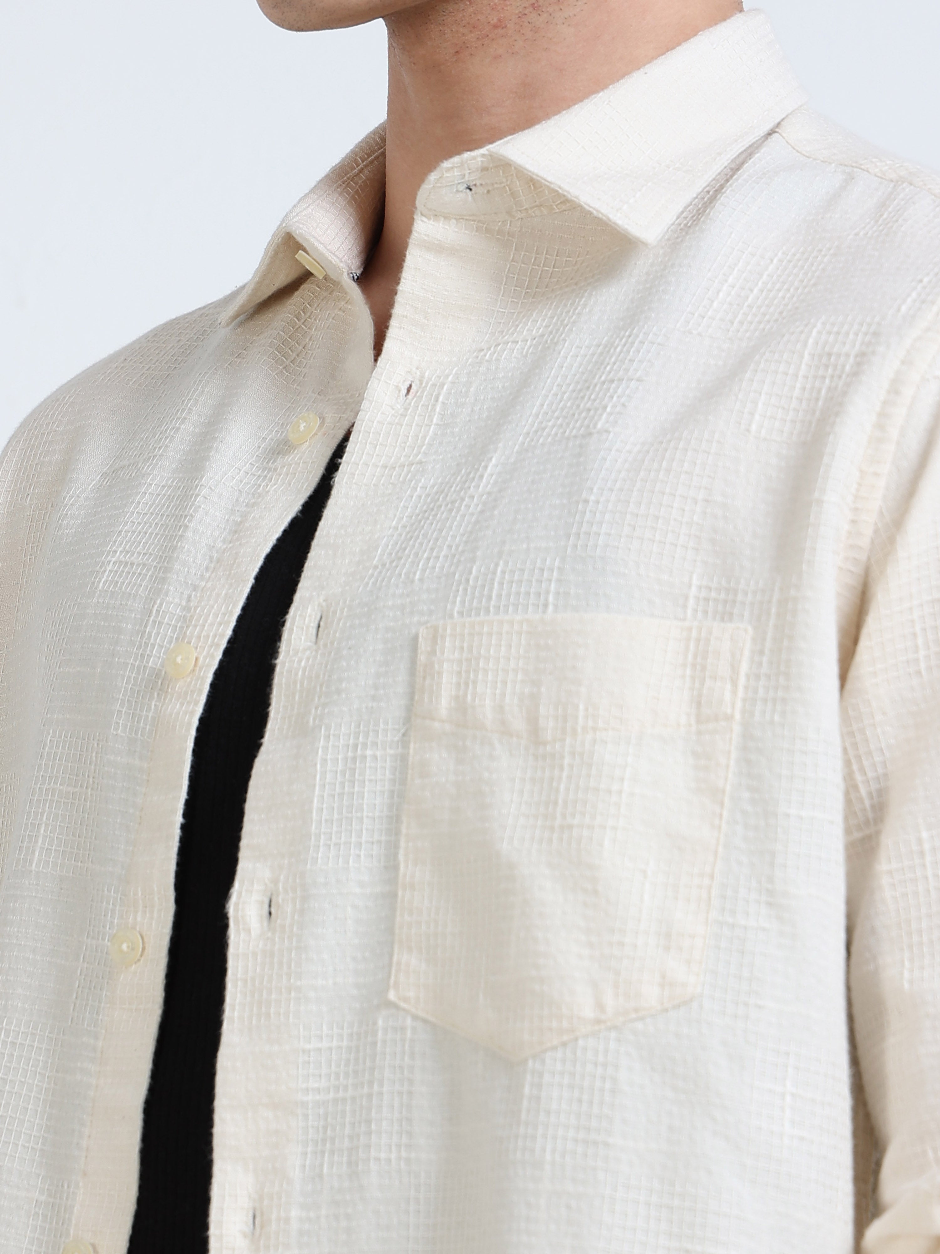 Textured Cream Linen Shirt