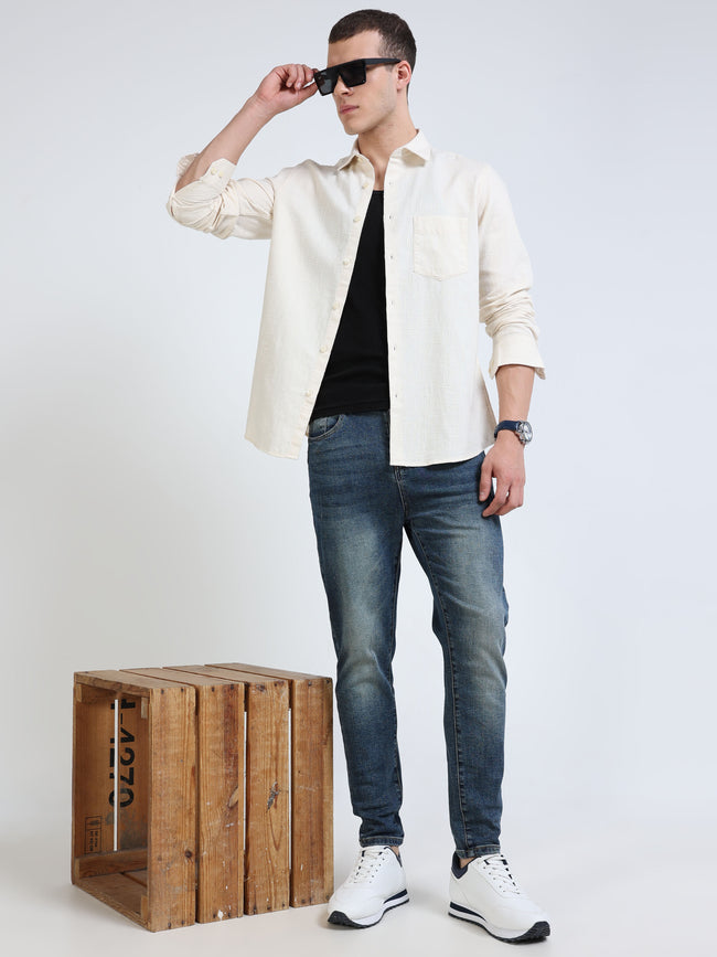 Textured Cream Linen Shirt