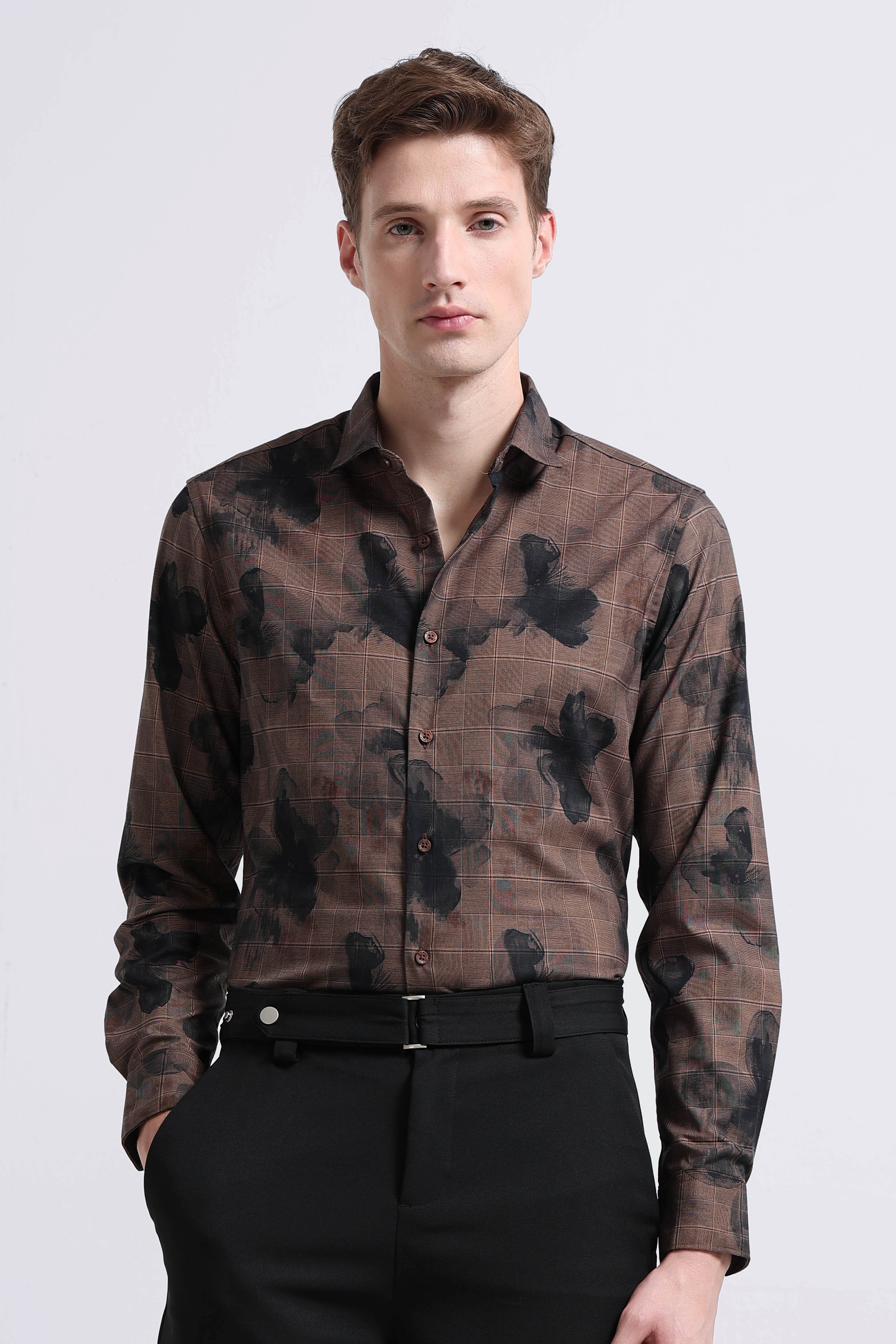 Men Brown Digital Print Shirt