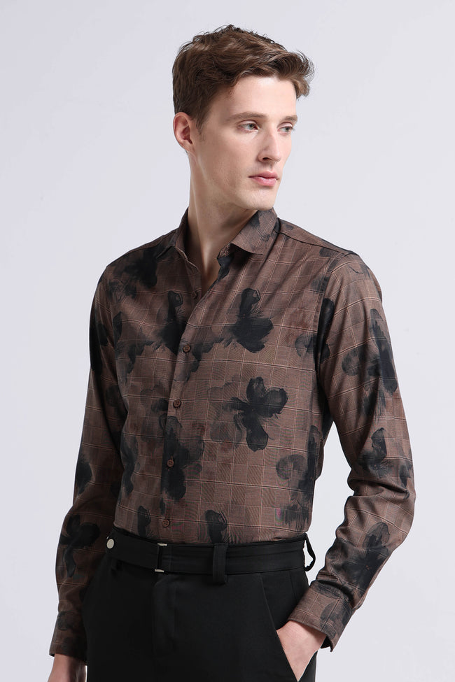 Men Brown Digital Print Shirt