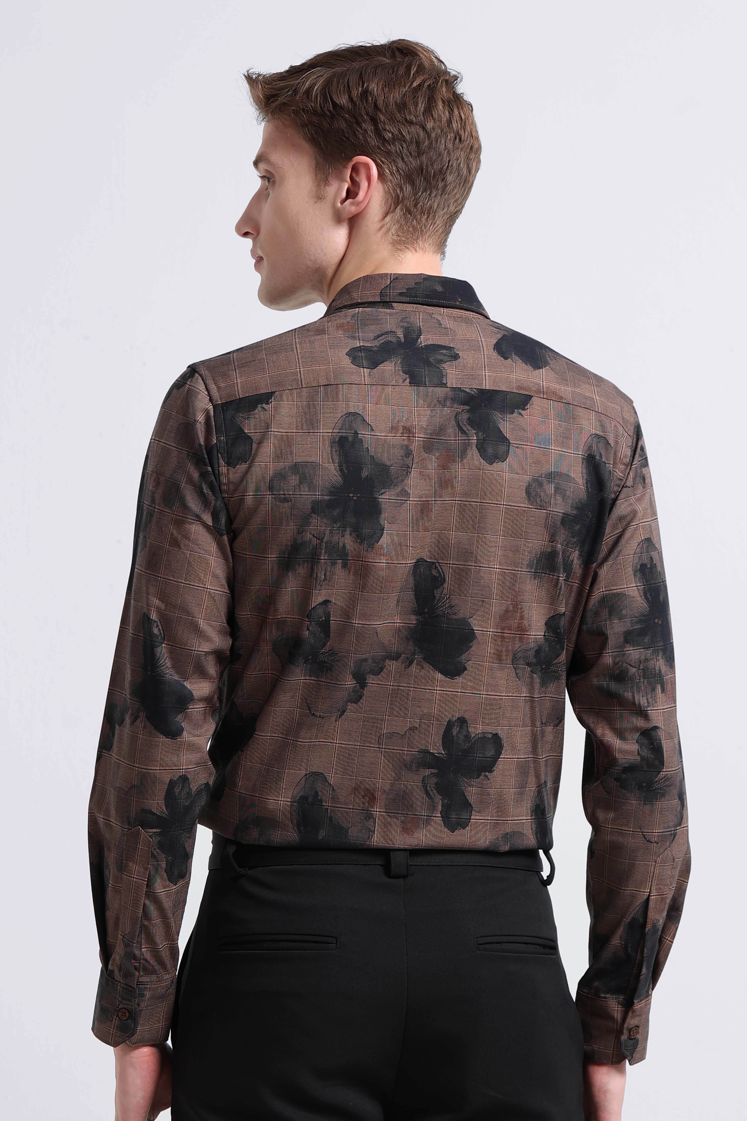 Men Brown Digital Print Shirt