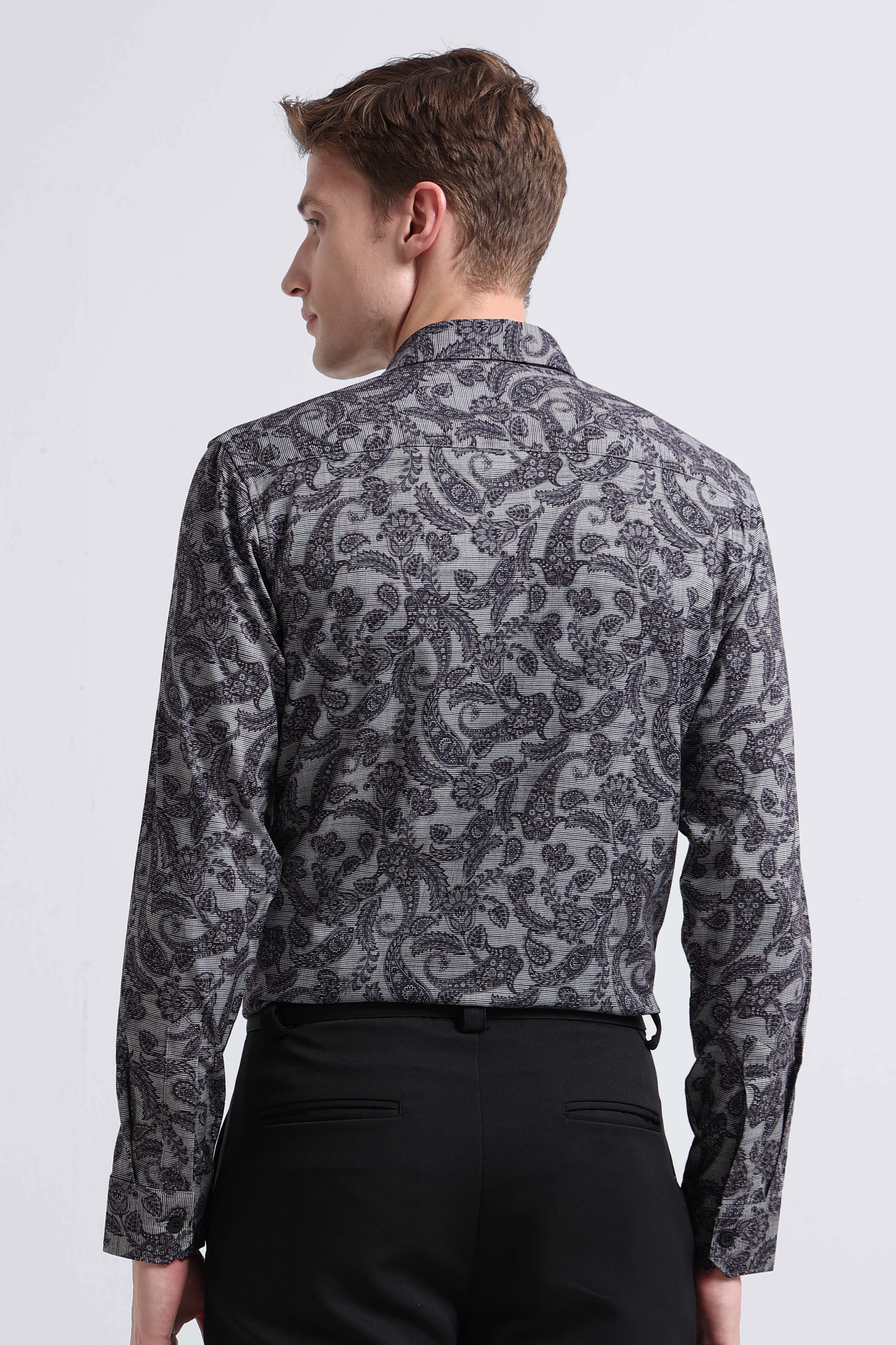 Men Grey Printed Cotton Blend Shirt