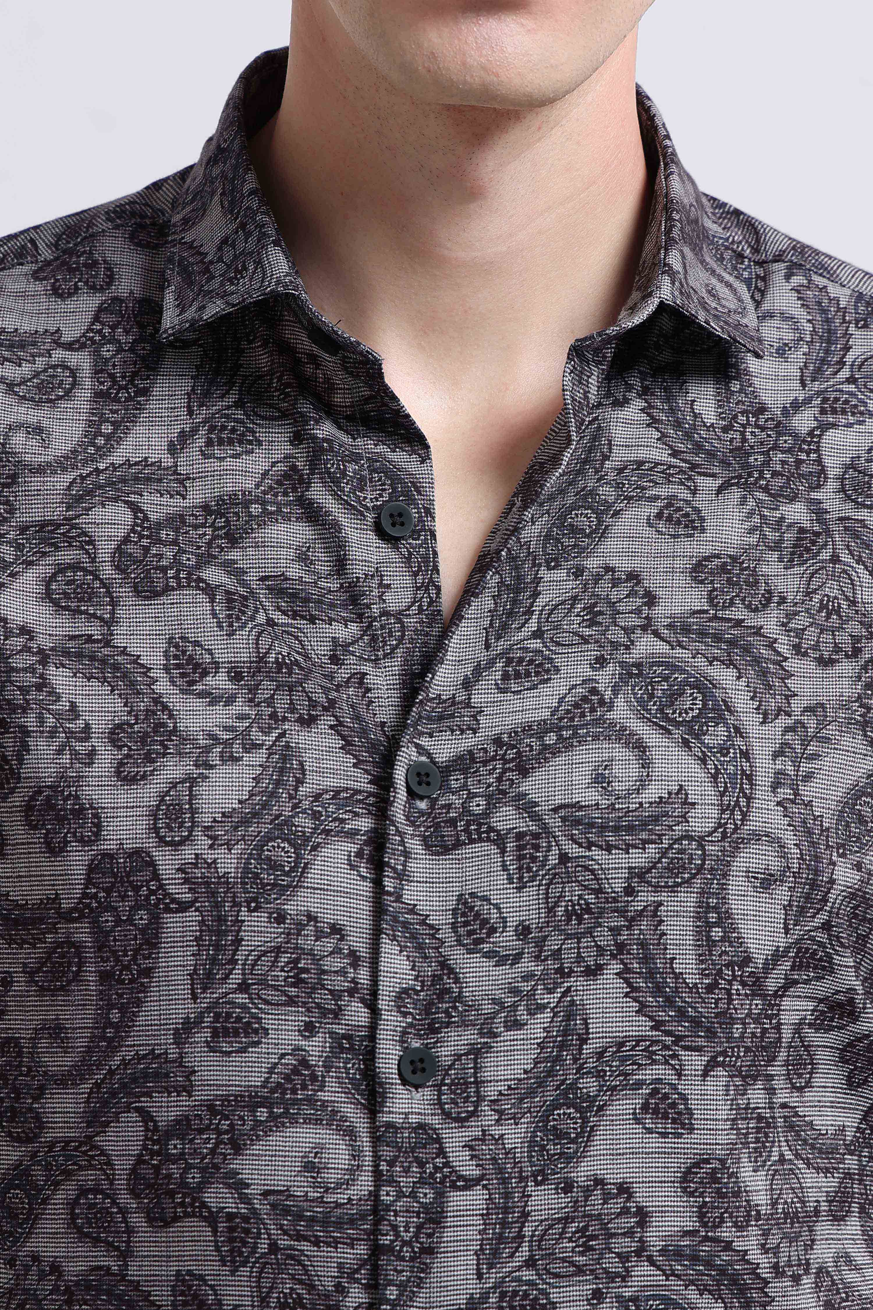 Men Grey Printed Cotton Blend Shirt
