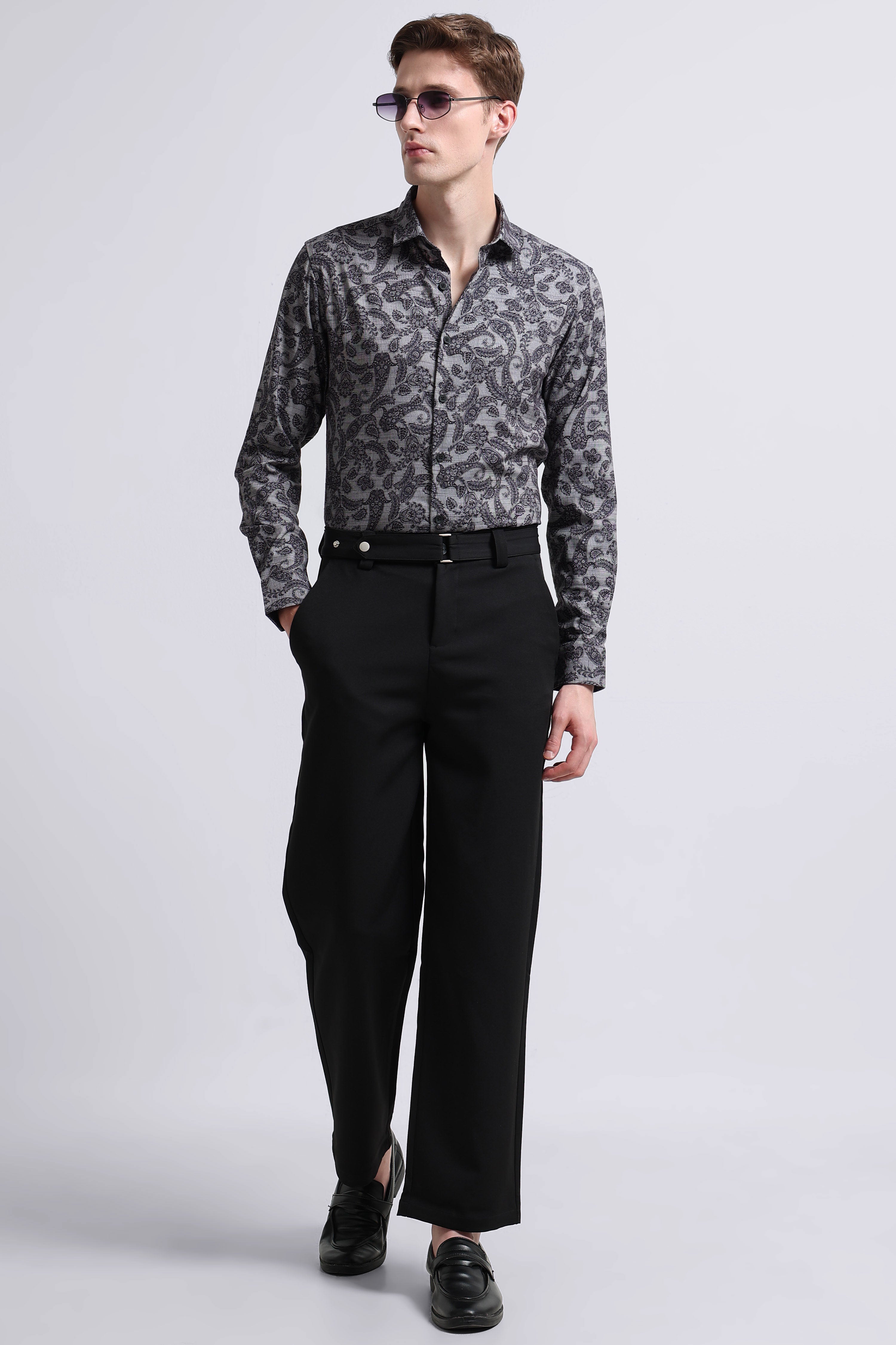 Men Grey Printed Cotton Blend Shirt