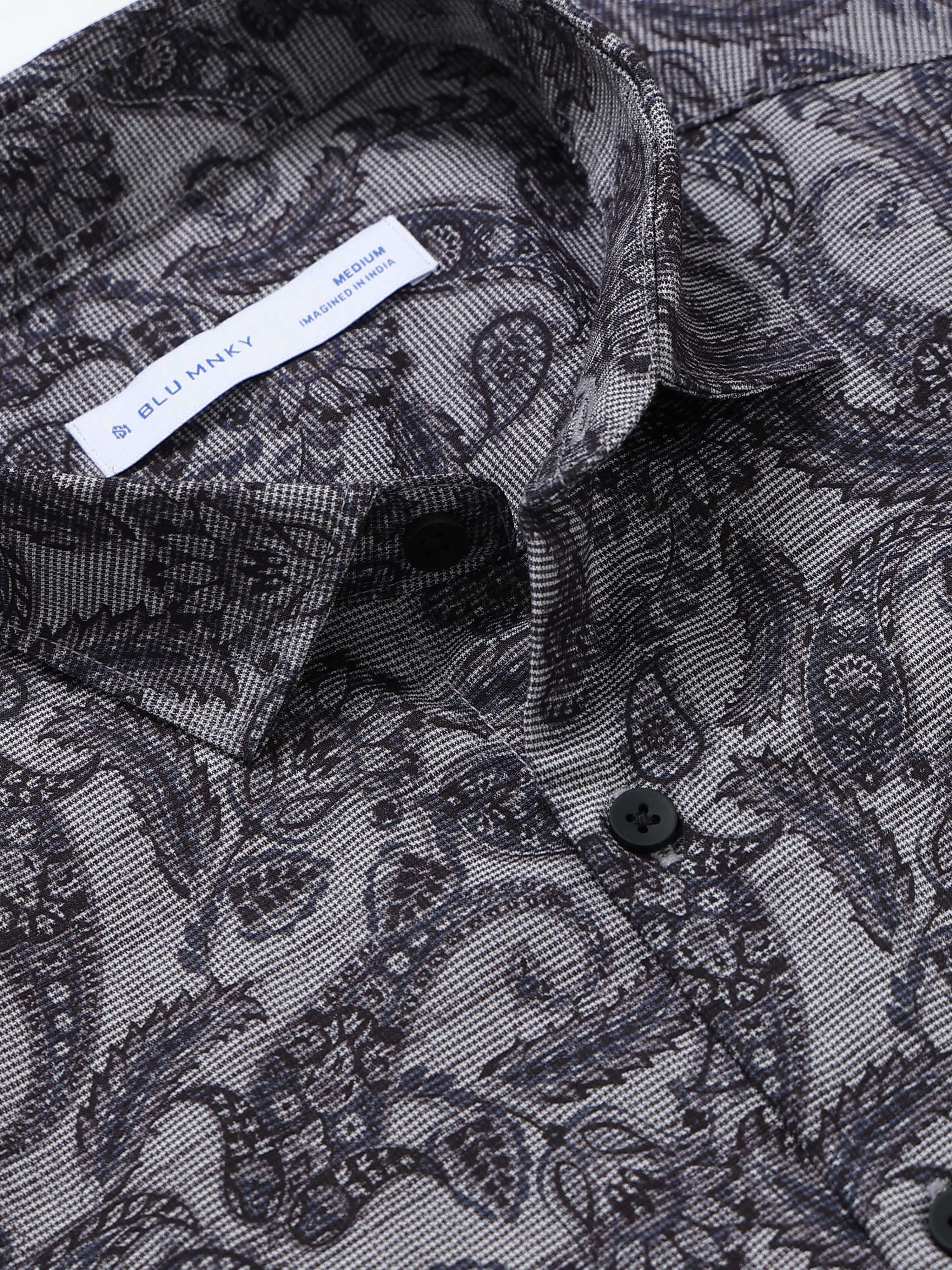 Men Grey Printed Cotton Blend Shirt
