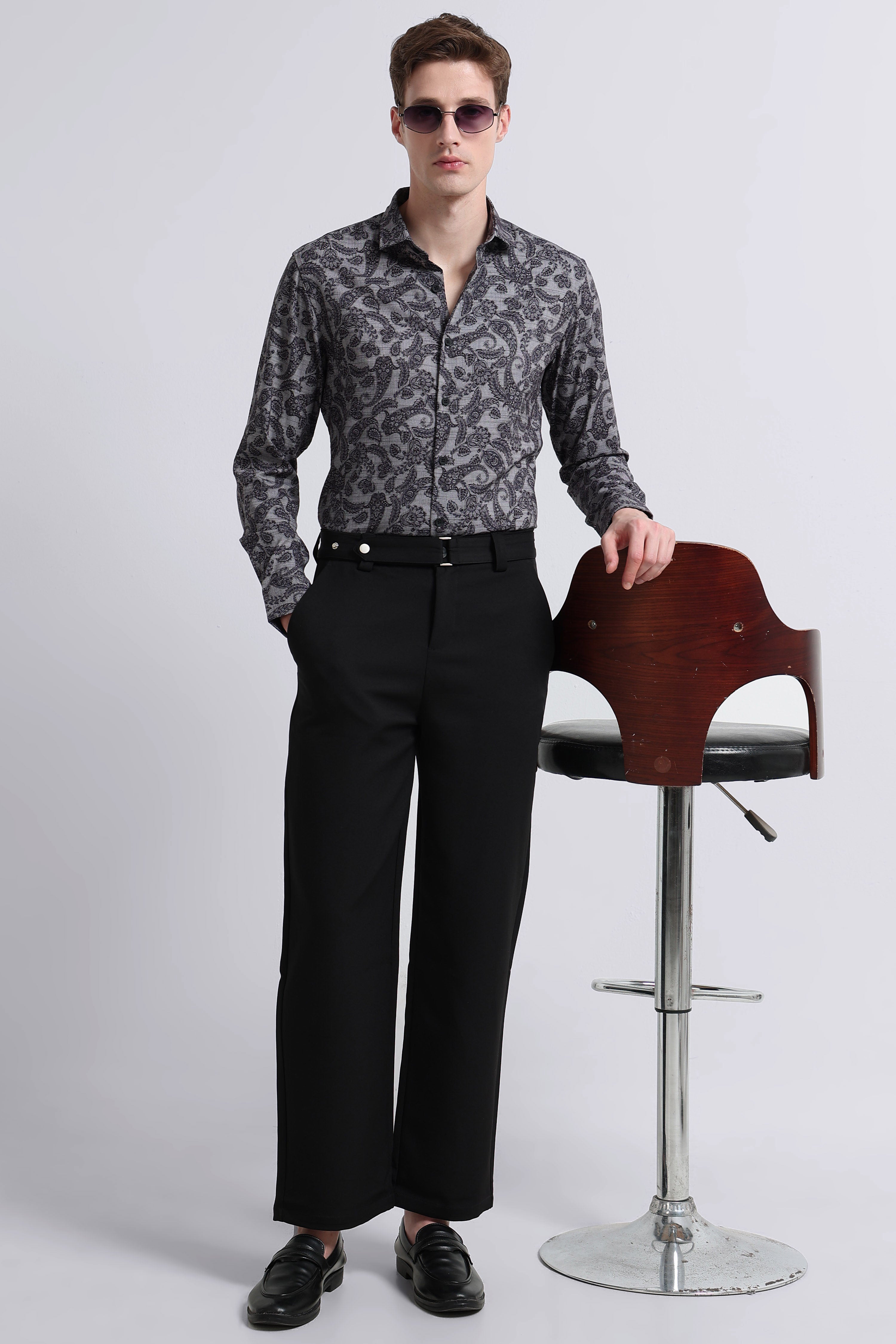 Men Grey Printed Cotton Blend Shirt