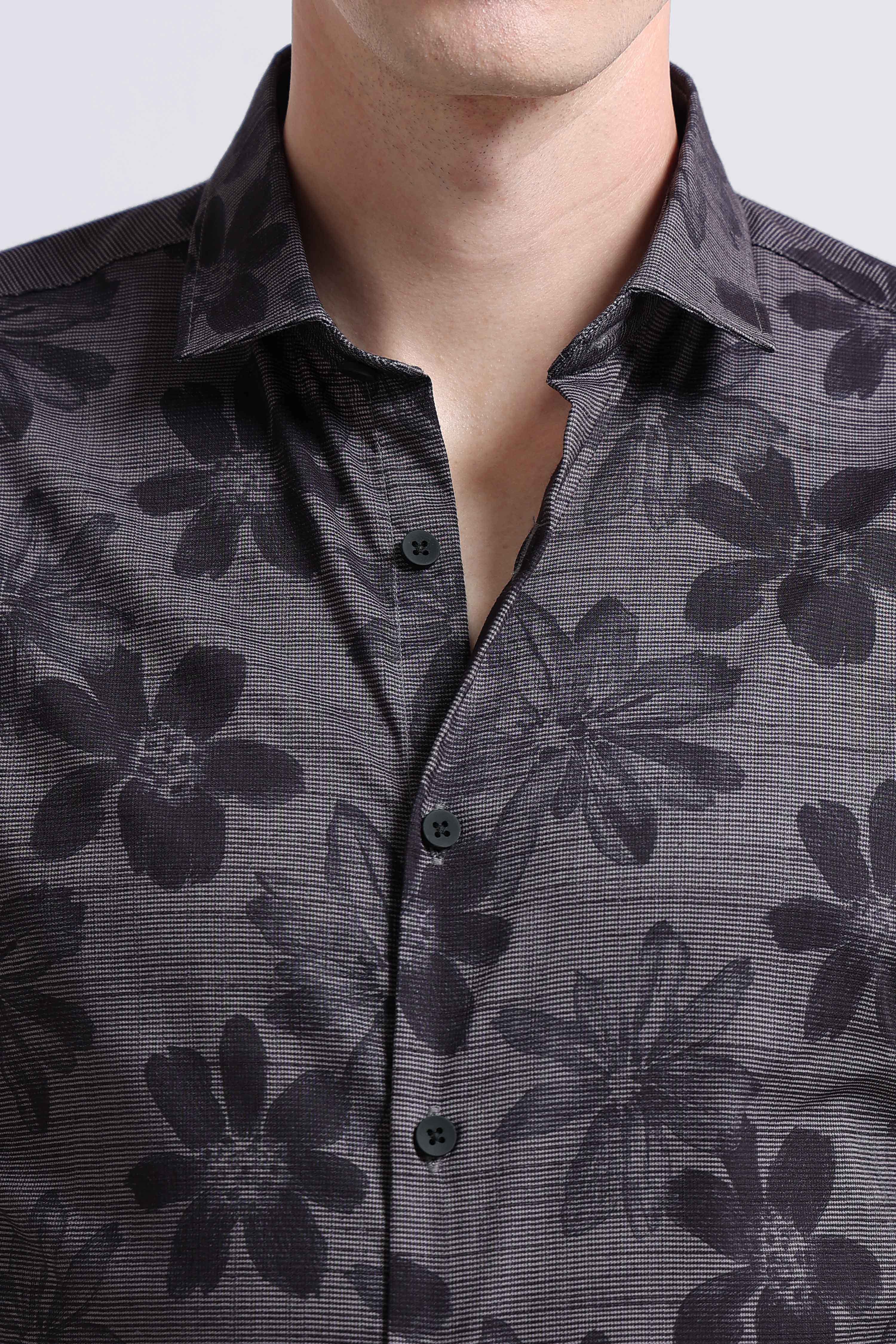 Men Grey Printed Cotton Blend Shirt