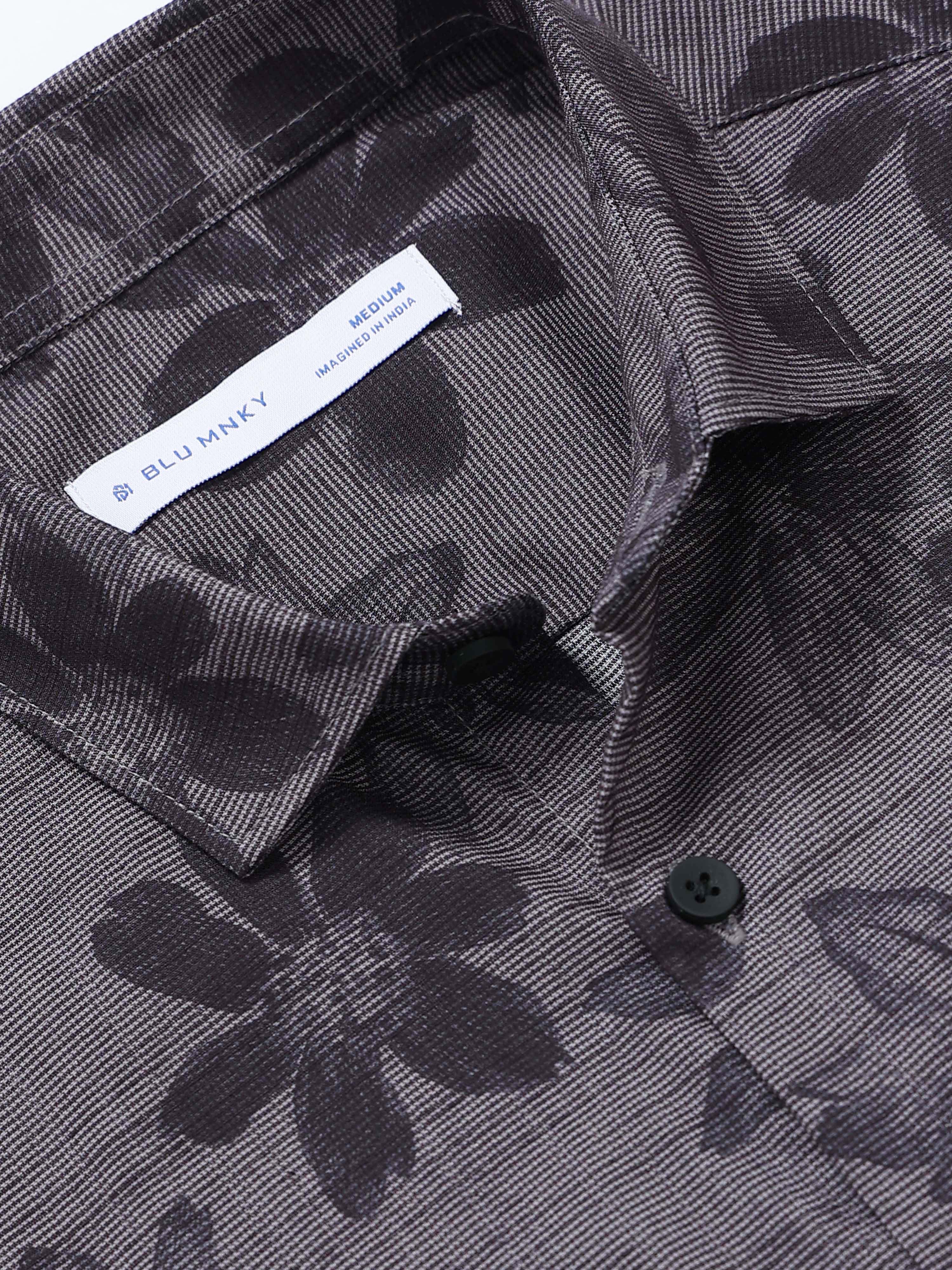 Men Grey Printed Cotton Blend Shirt