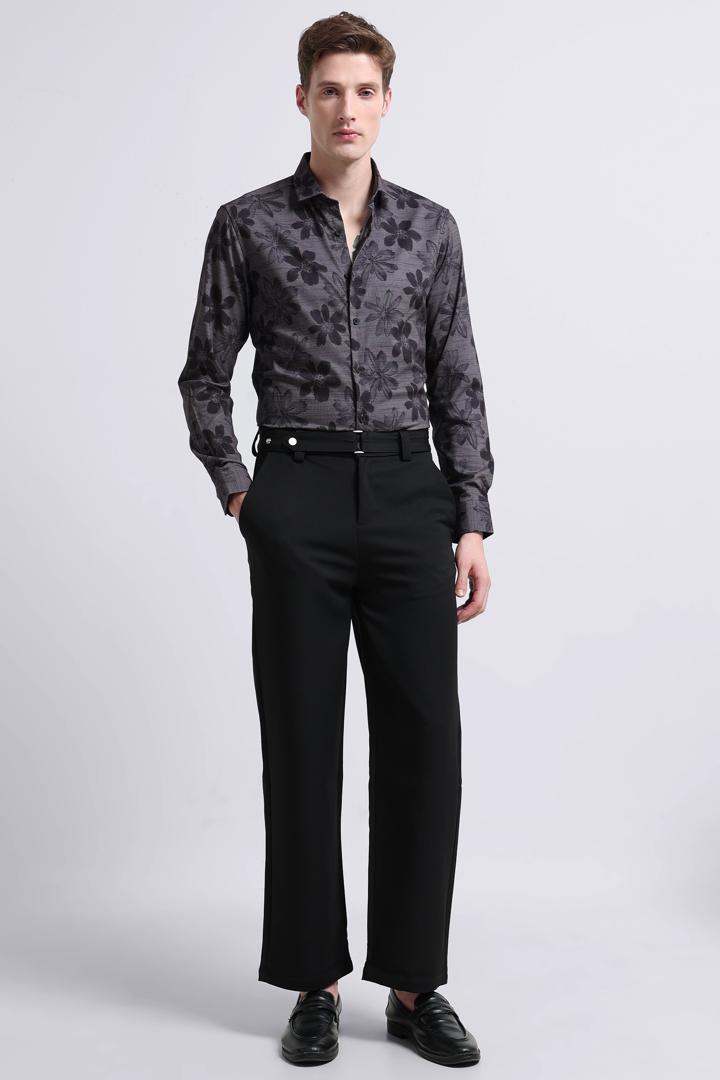 Men Grey Printed Cotton Blend Shirt
