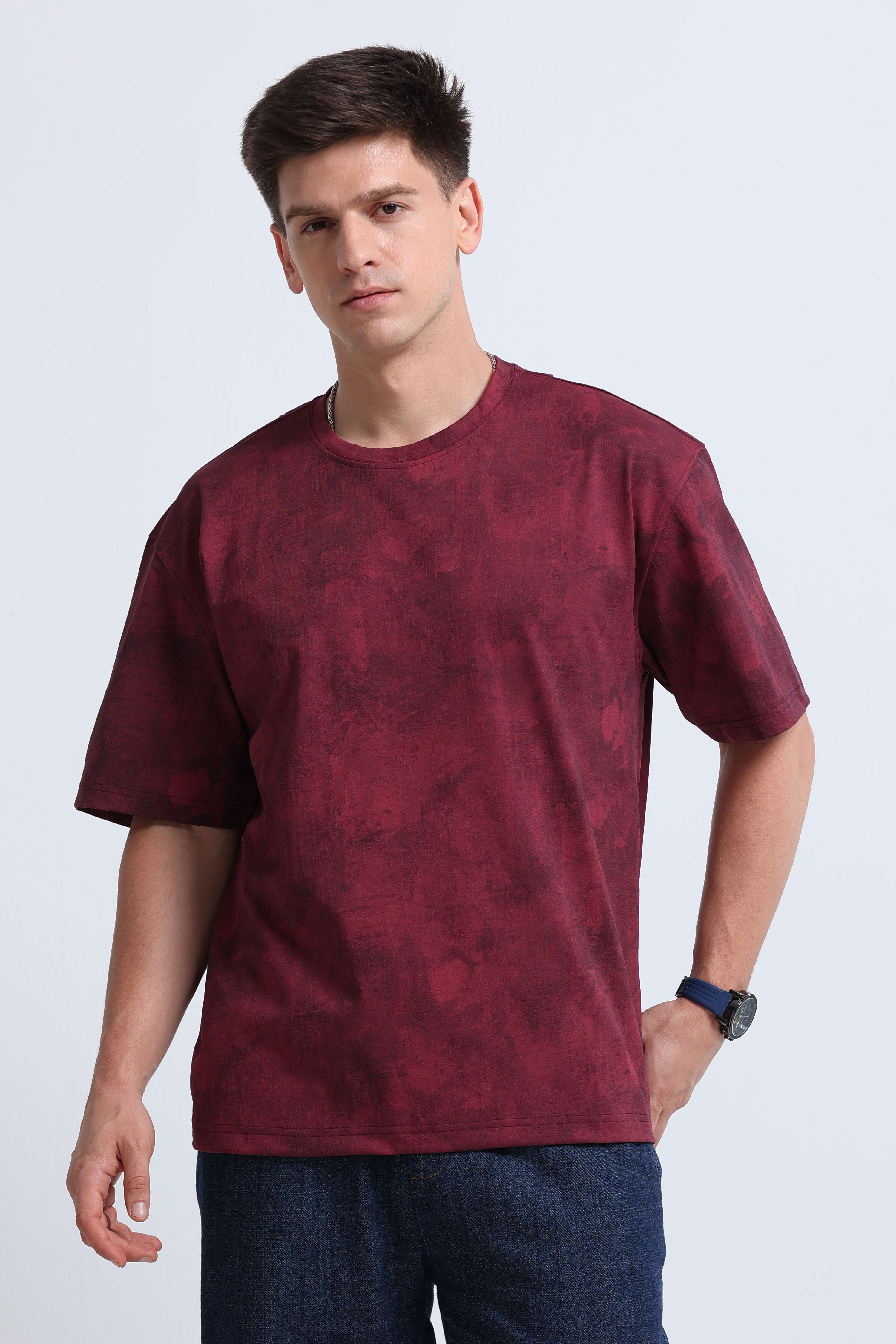 Men Maroon Streetwear T-Shirt