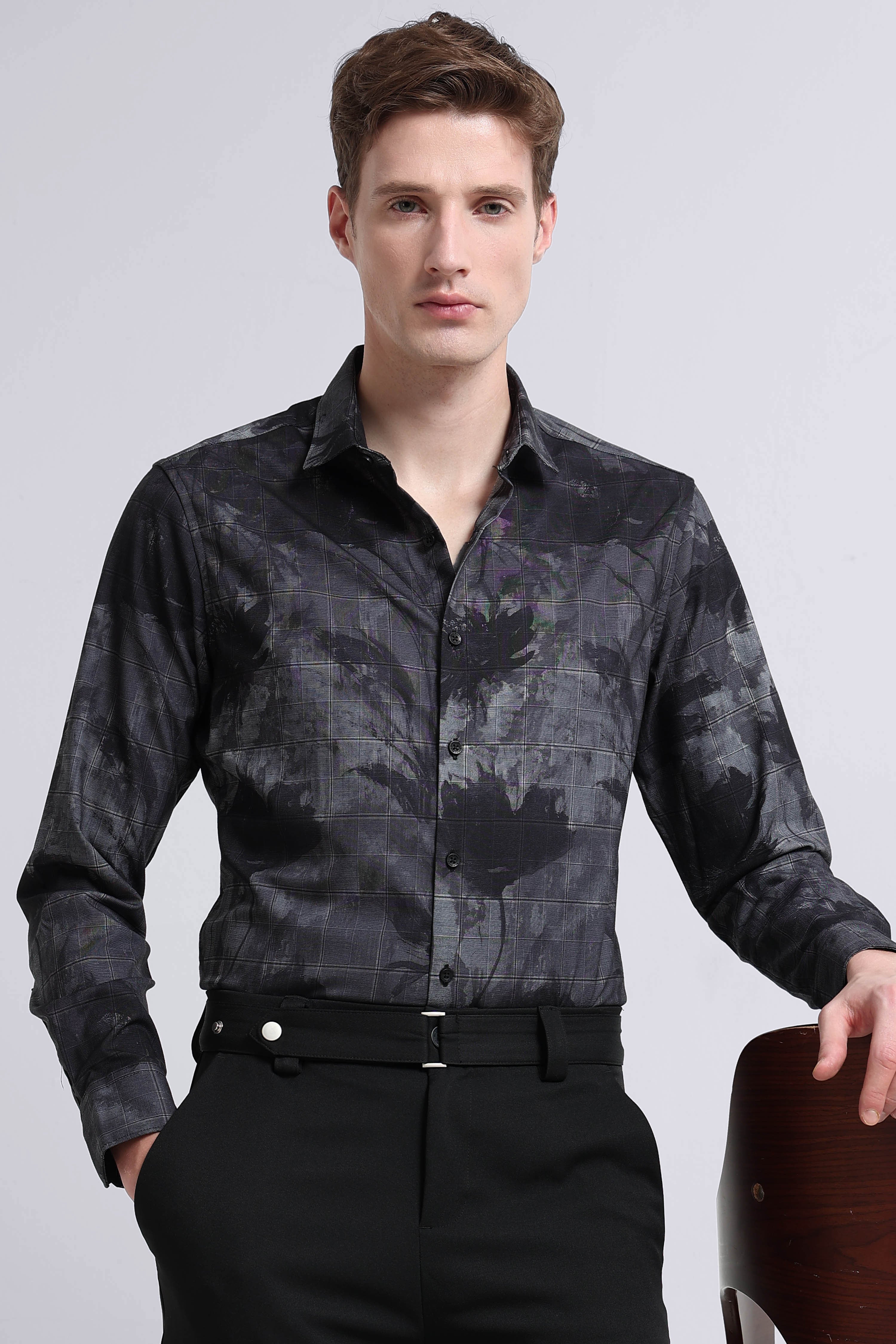 Men Grey Digital Print Shirt
