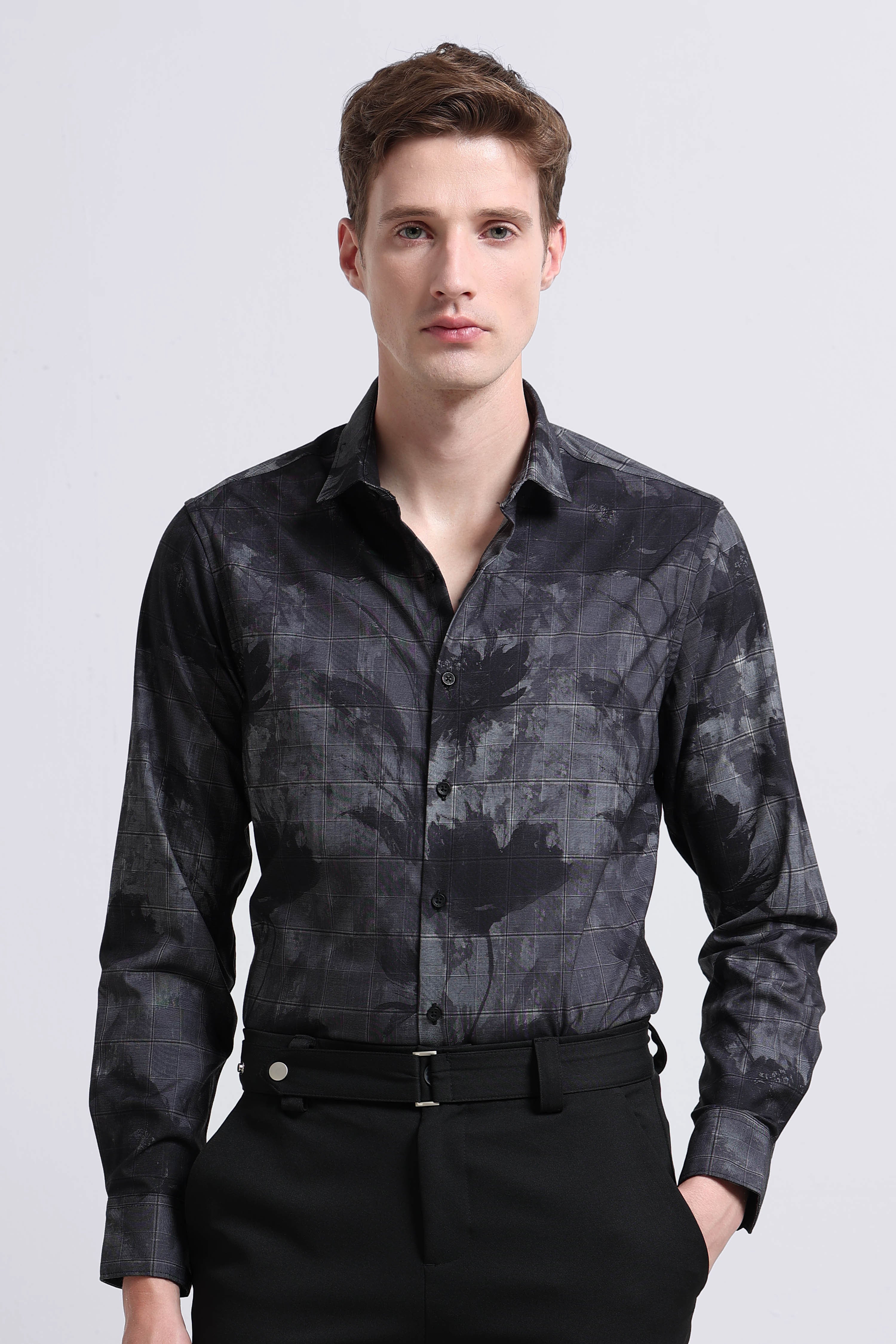 Men Grey Digital Print Shirt