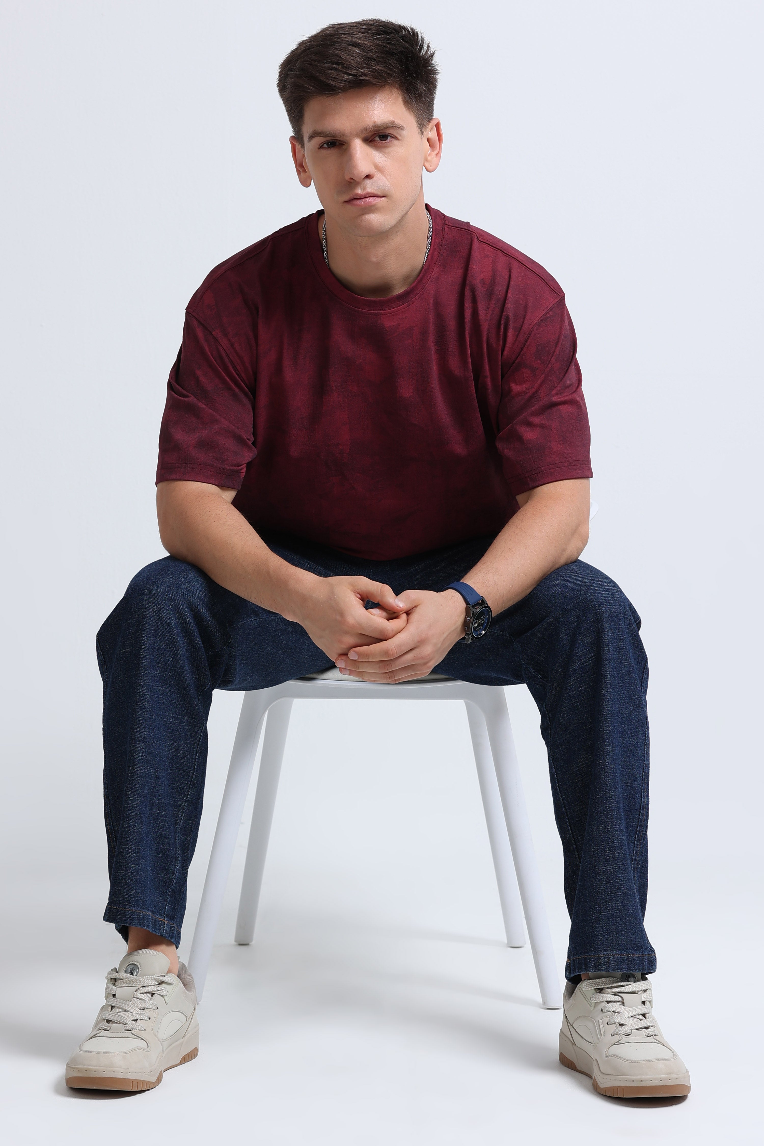 Men Maroon Streetwear T-Shirt