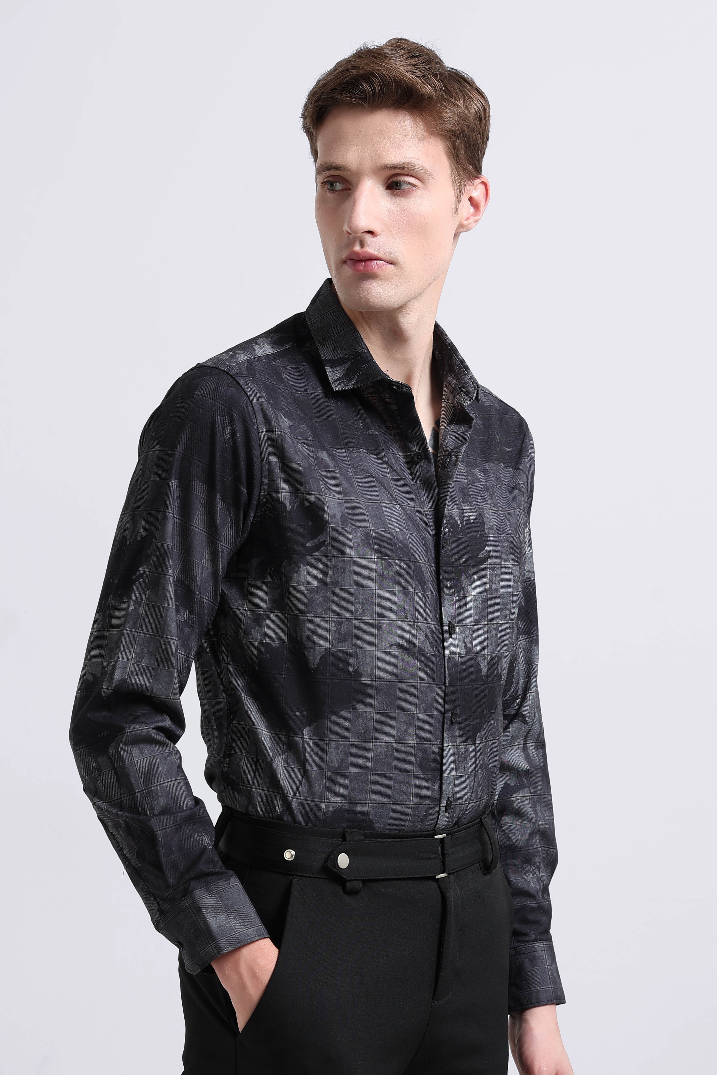 Men Grey Digital Print Shirt