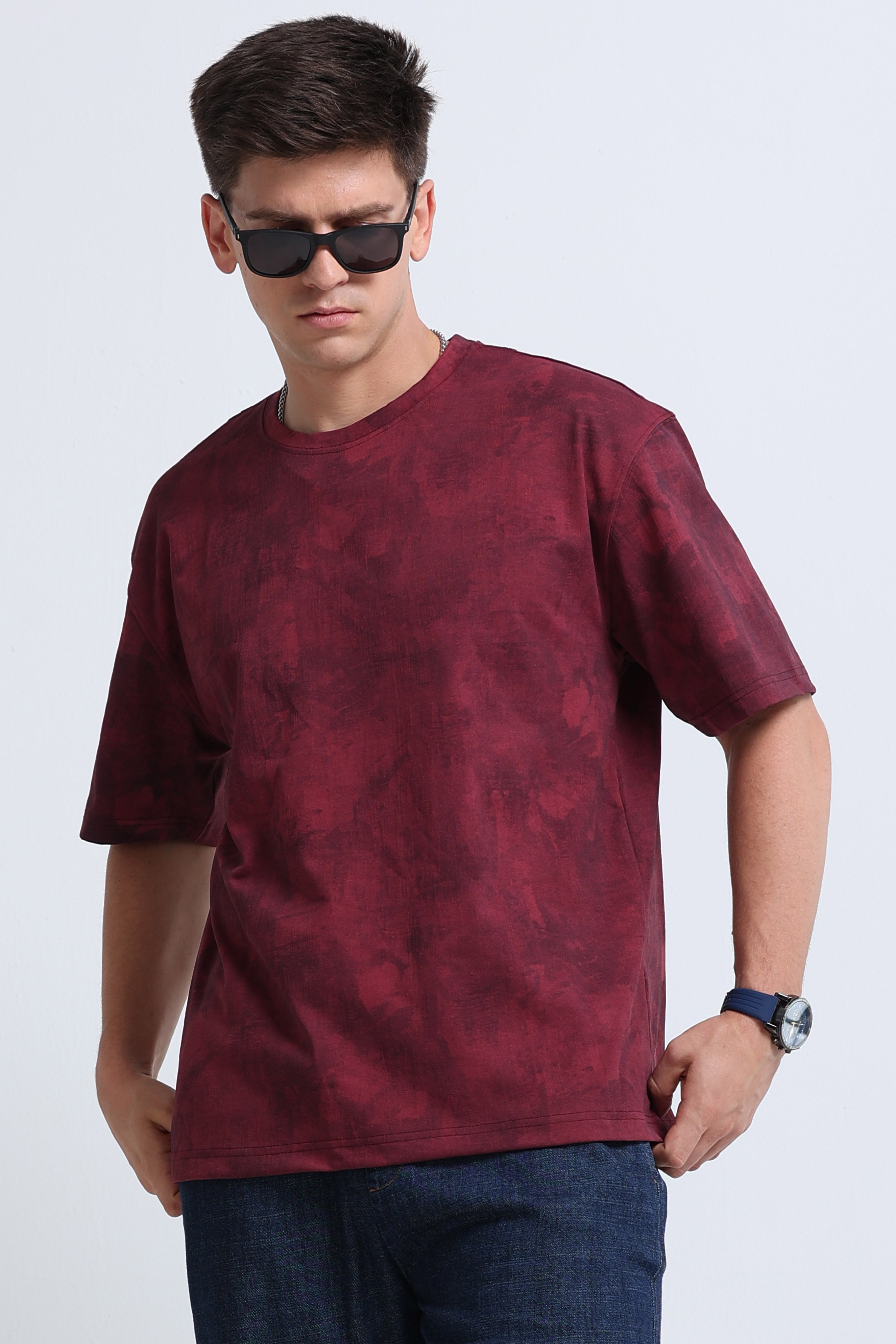 Men Maroon Streetwear T-Shirt