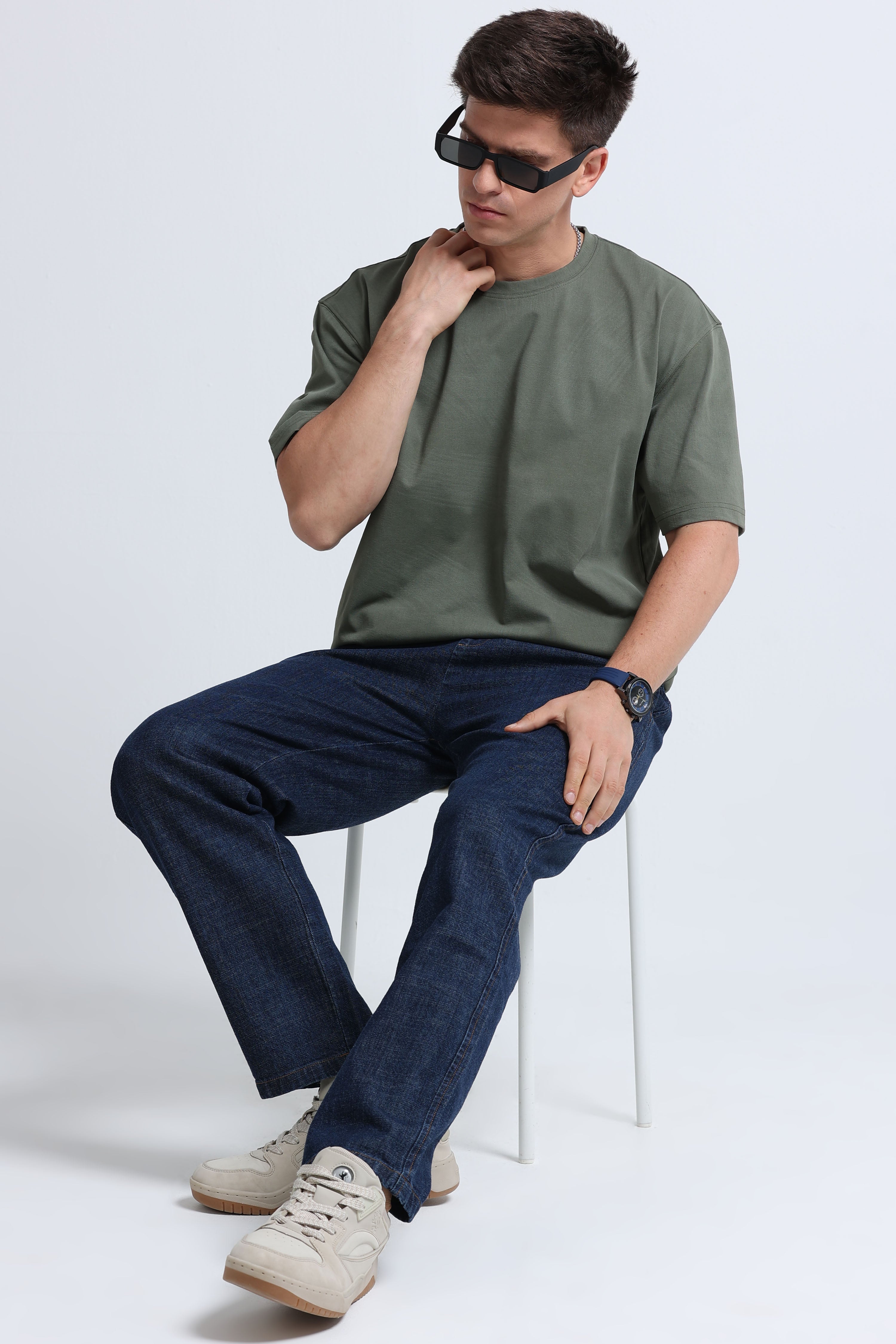 Men Green Oversized T-Shirt
