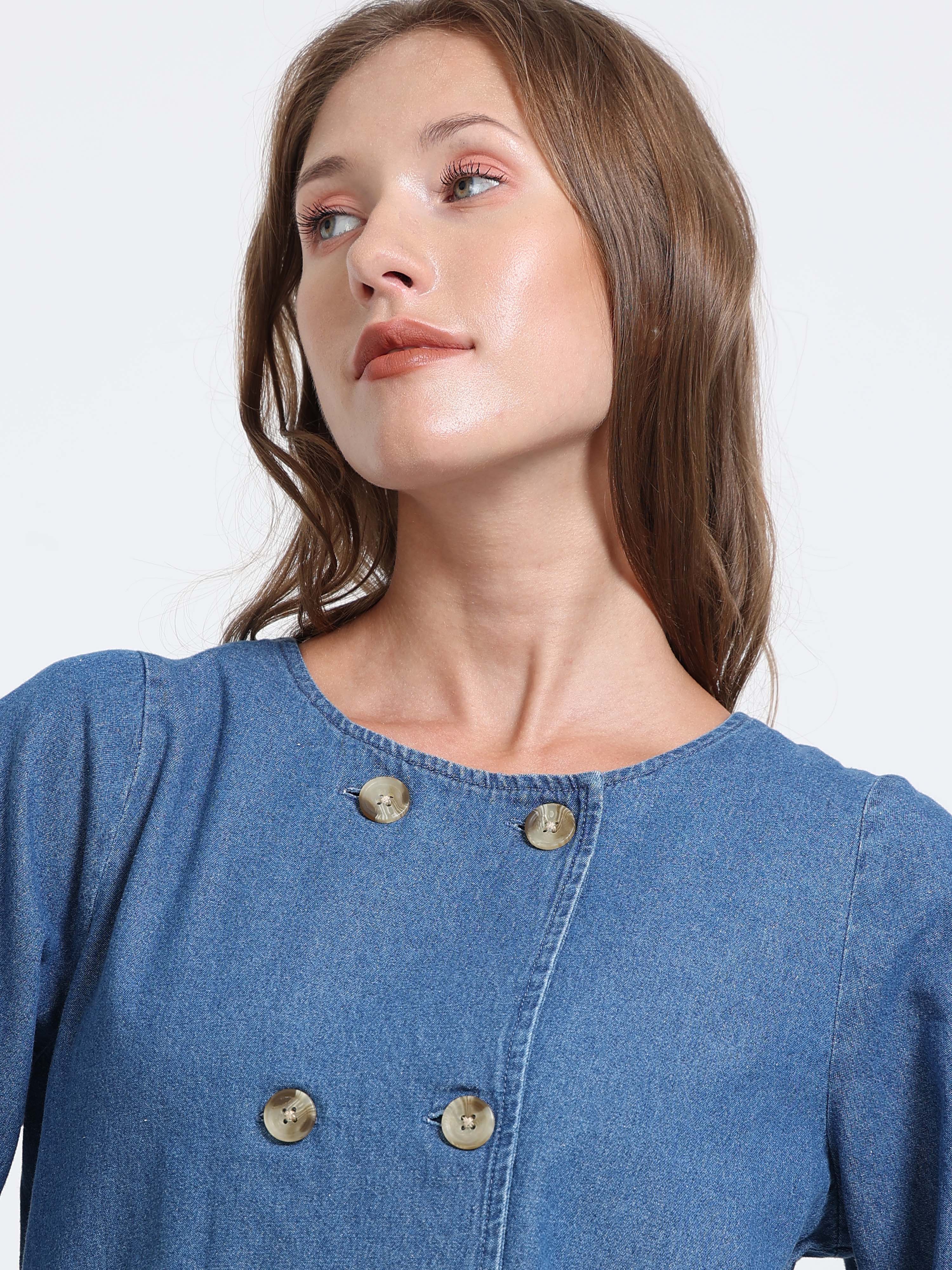 Women Indigo Denim Puff Sleeve Jacket