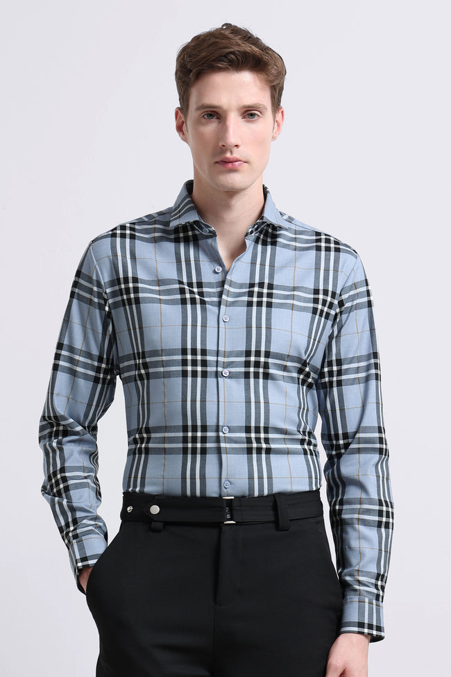 Men Blue Checked Slim Fit Shirt