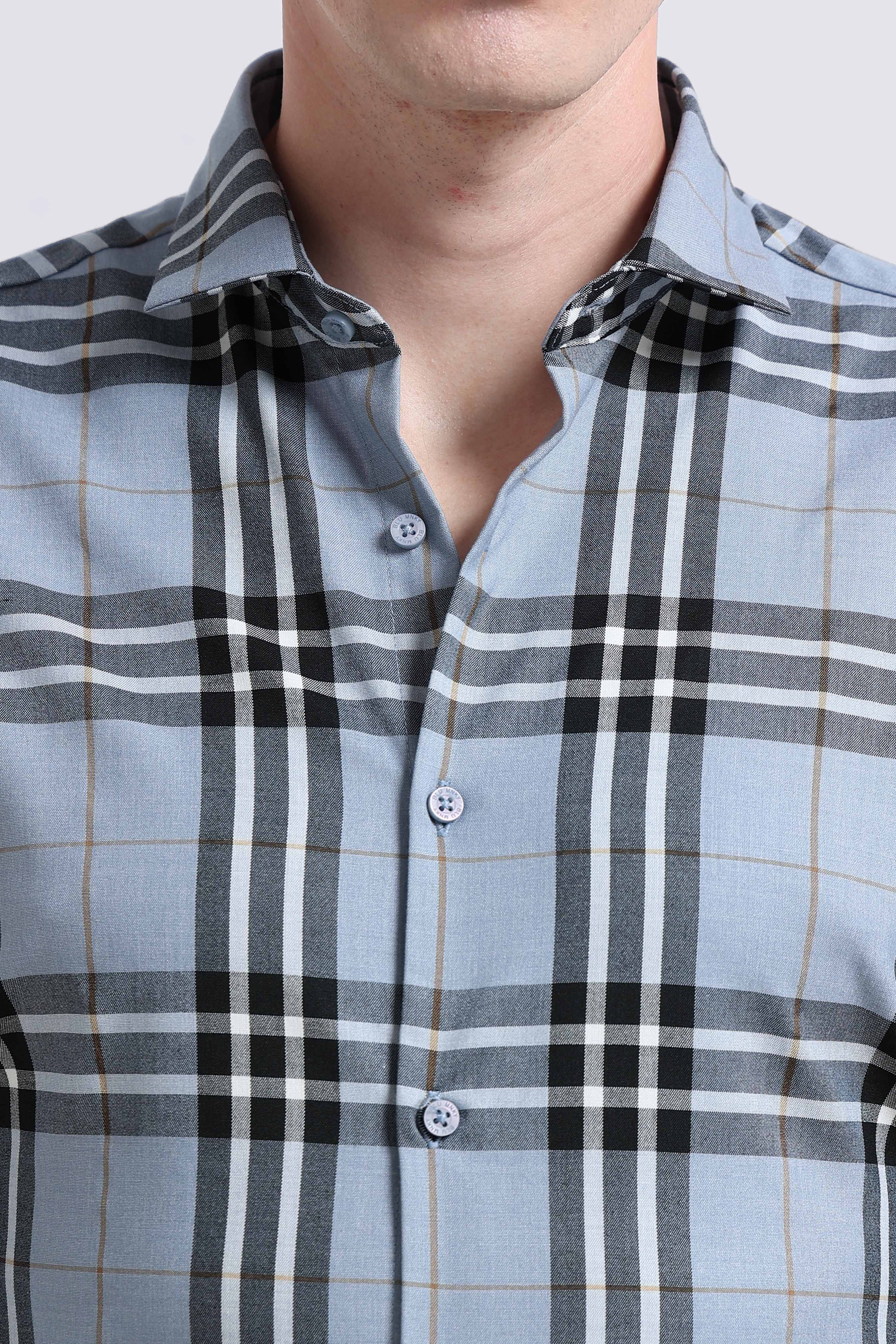 Men Blue Checked Slim Fit Shirt