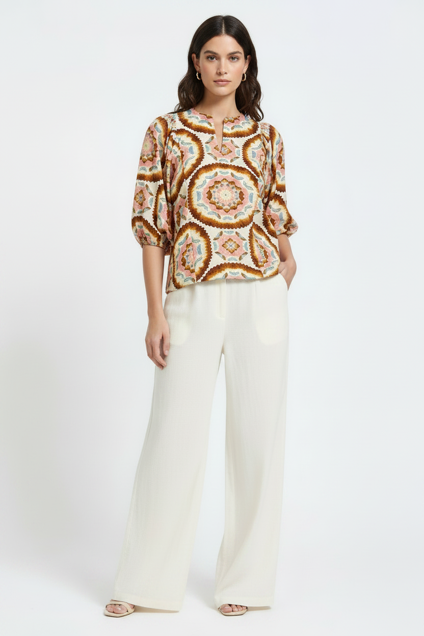 Women Boho Statement Print Relaxed Top