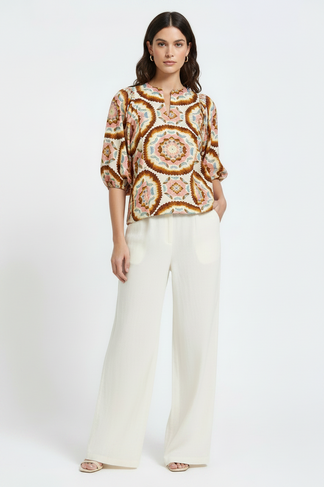 Women Boho Statement Print Relaxed Top