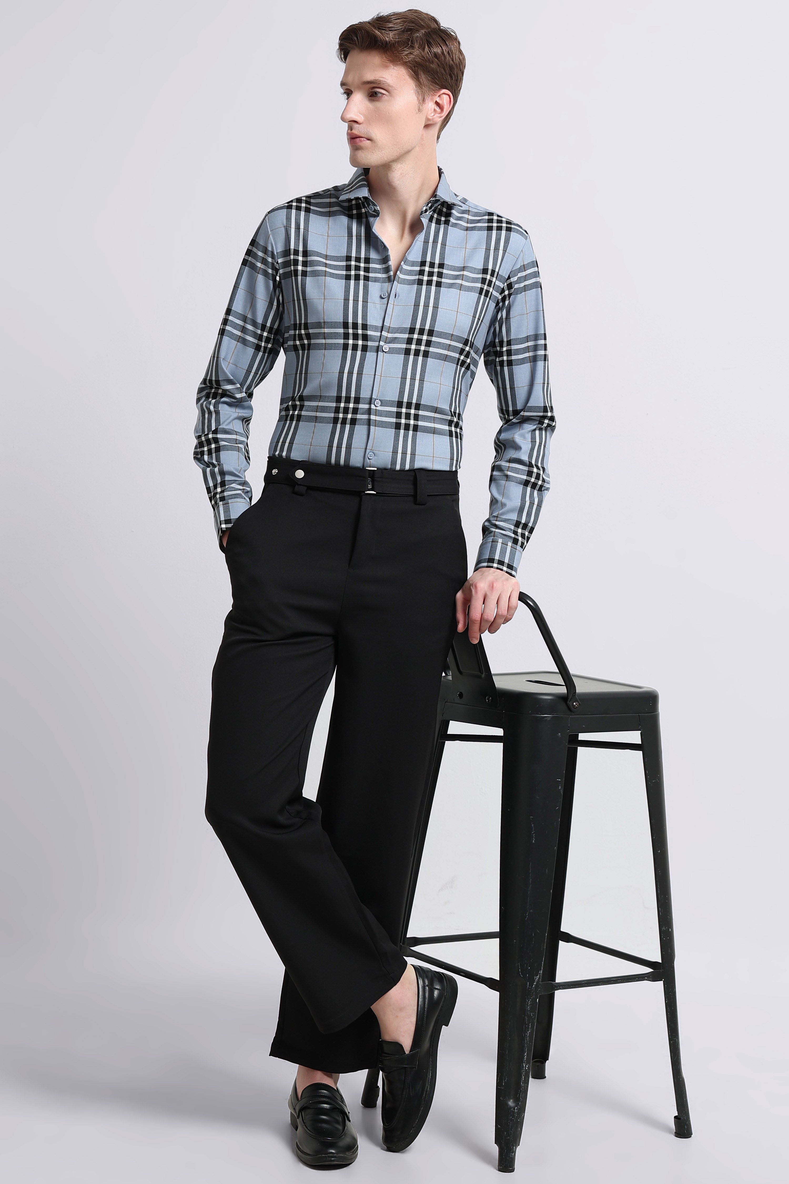 Men Blue Checked Slim Fit Shirt