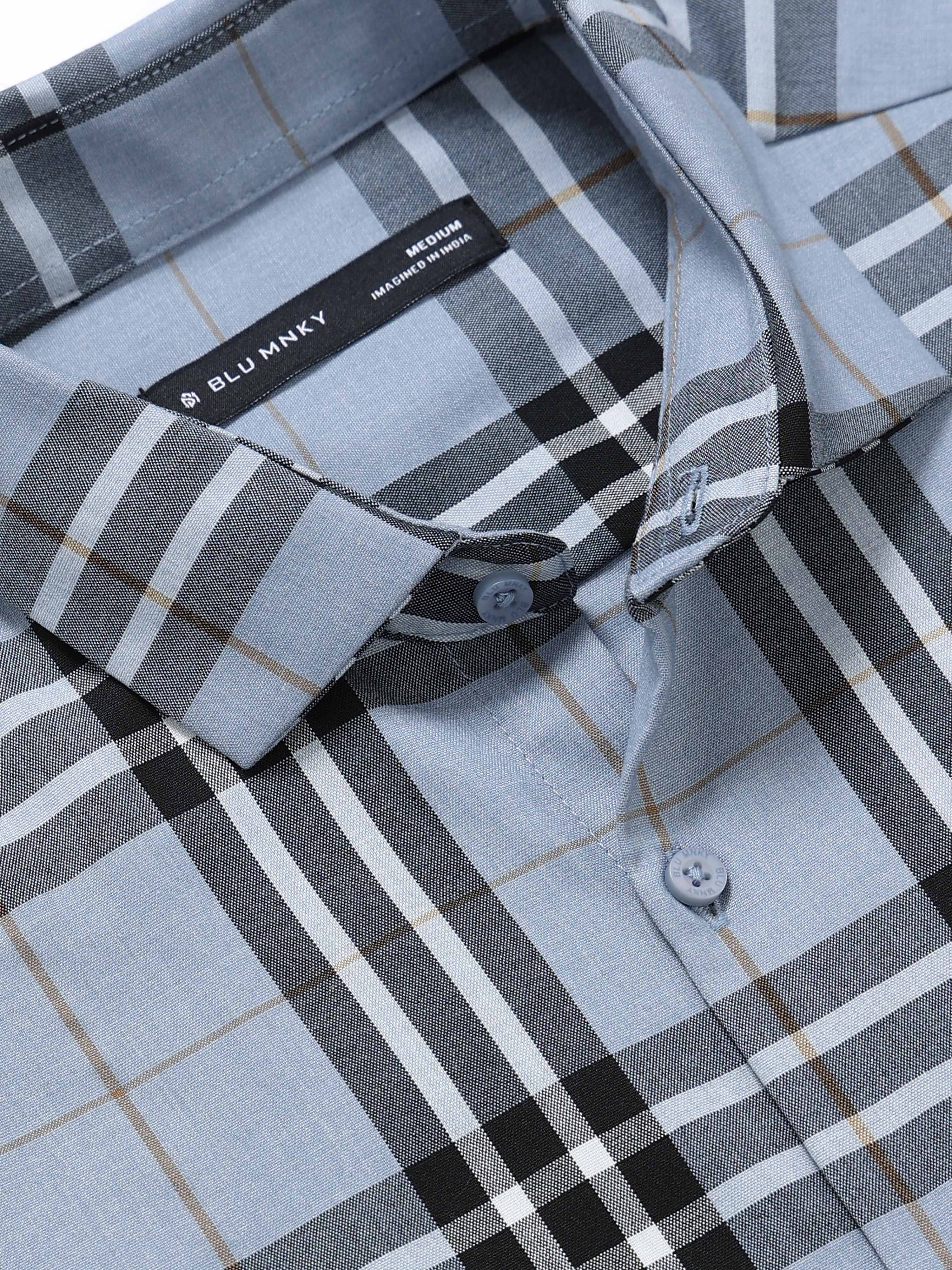 Men Blue Checked Slim Fit Shirt
