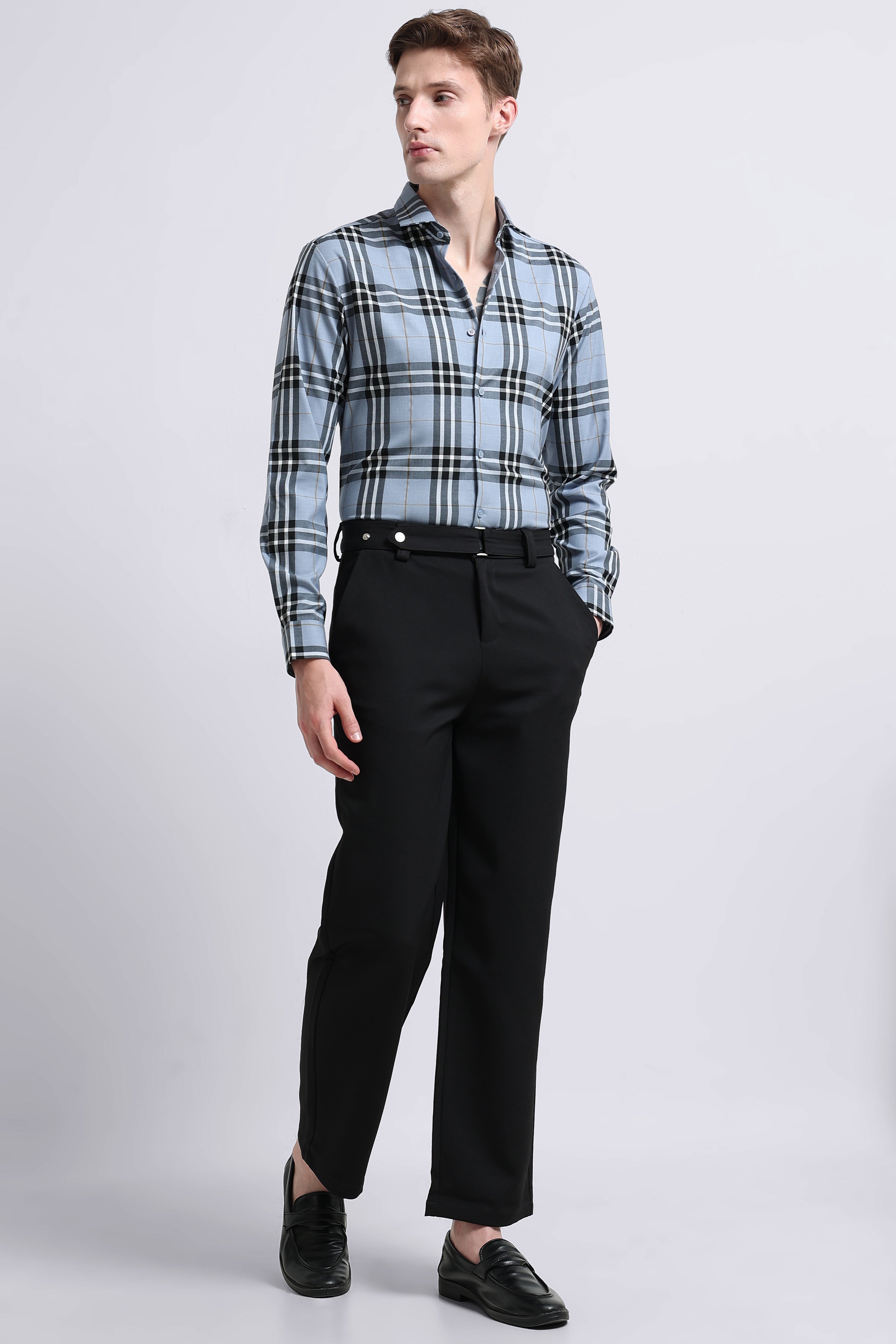 Men Blue Checked Slim Fit Shirt