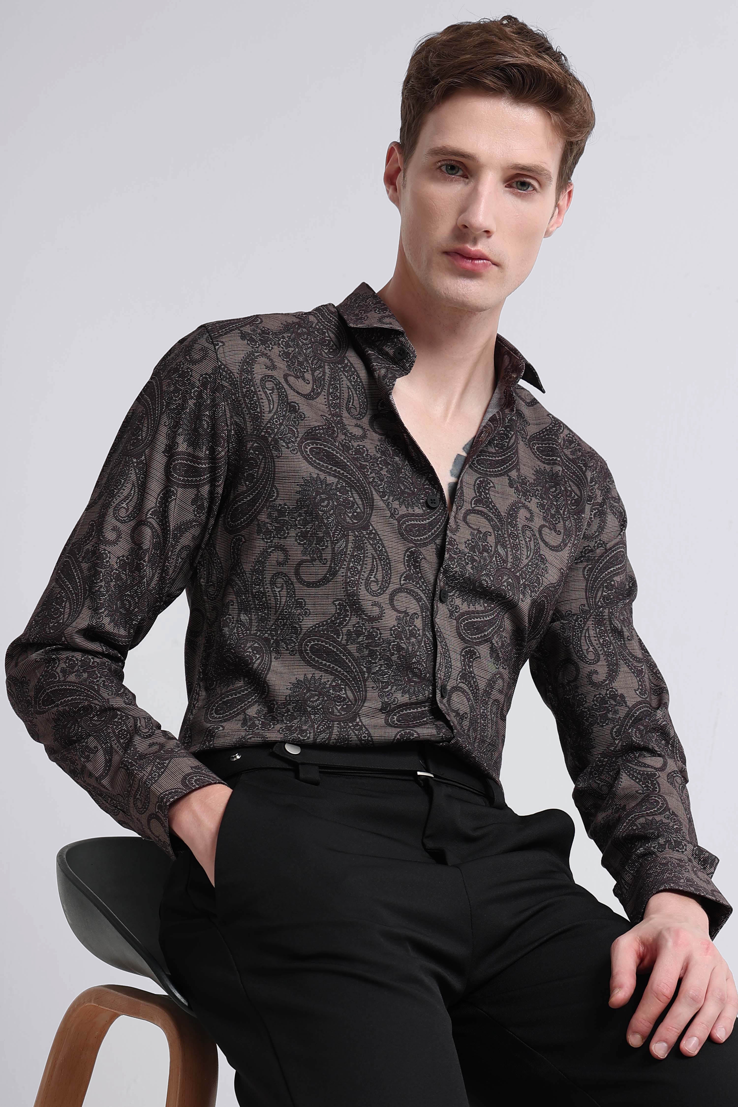 Men Green Printed Cotton Blend Shirt